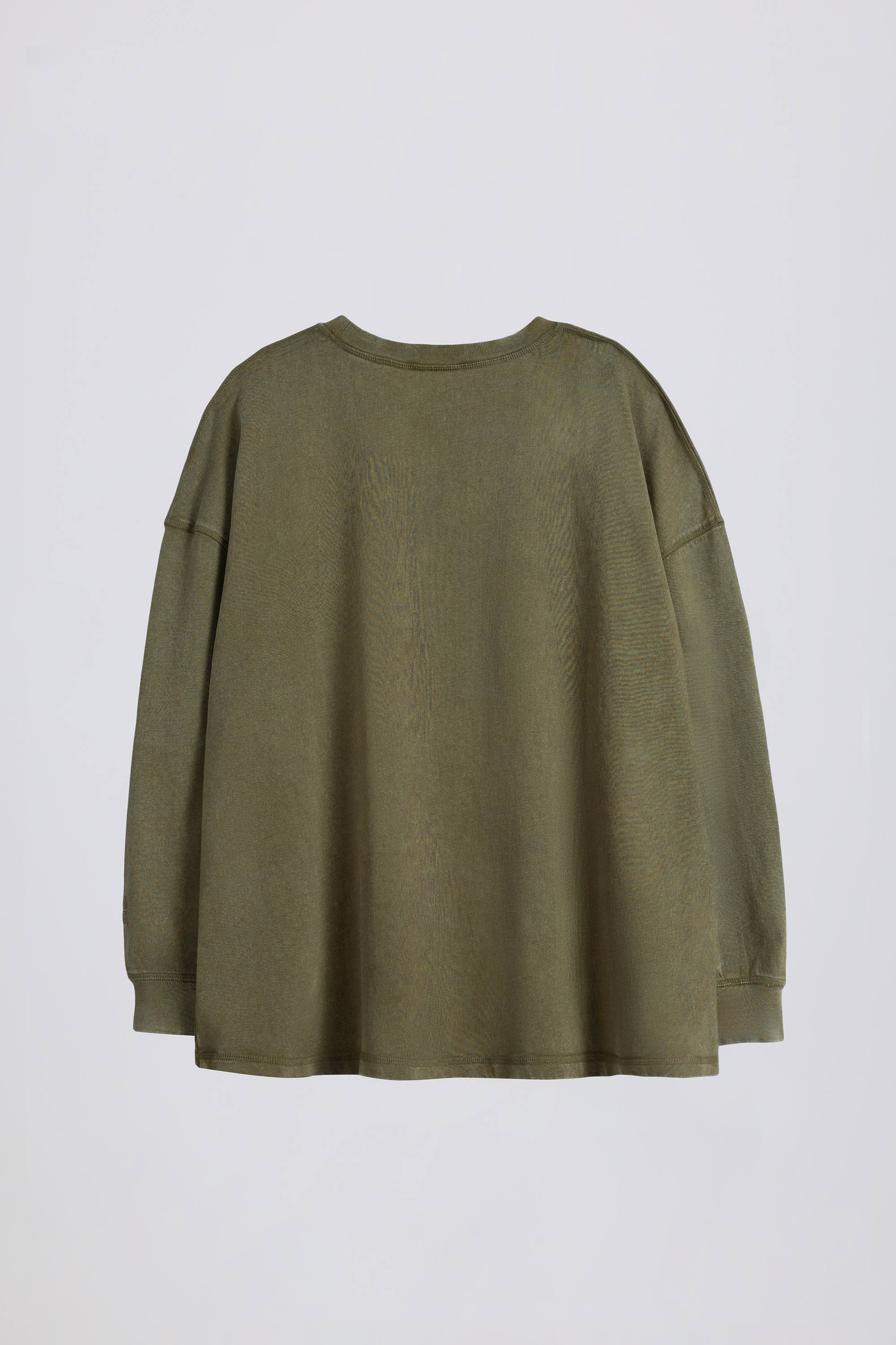 Acid Wash Long-Sleeve Oversized T-Shirt in Light Green - Image 3