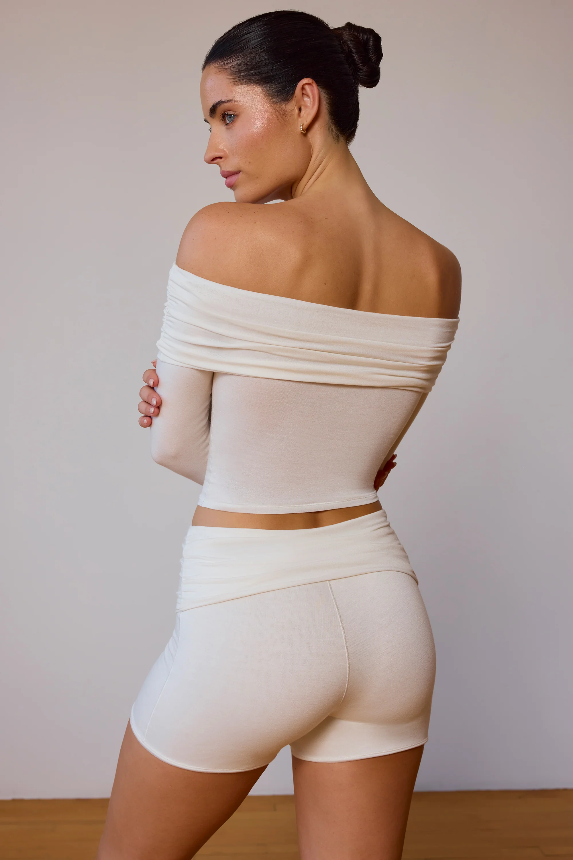 Sheer Off-Shoulder Long-Sleeve Top in Soft White - Image 3