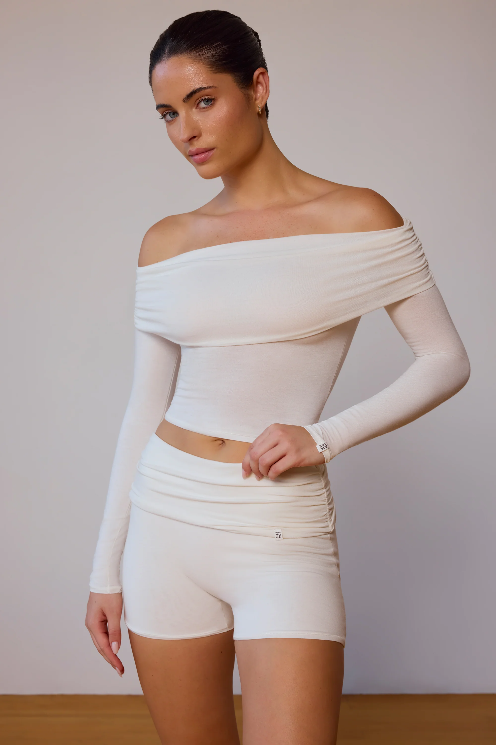 Sheer Off-Shoulder Long-Sleeve Top in Soft White - Image 5