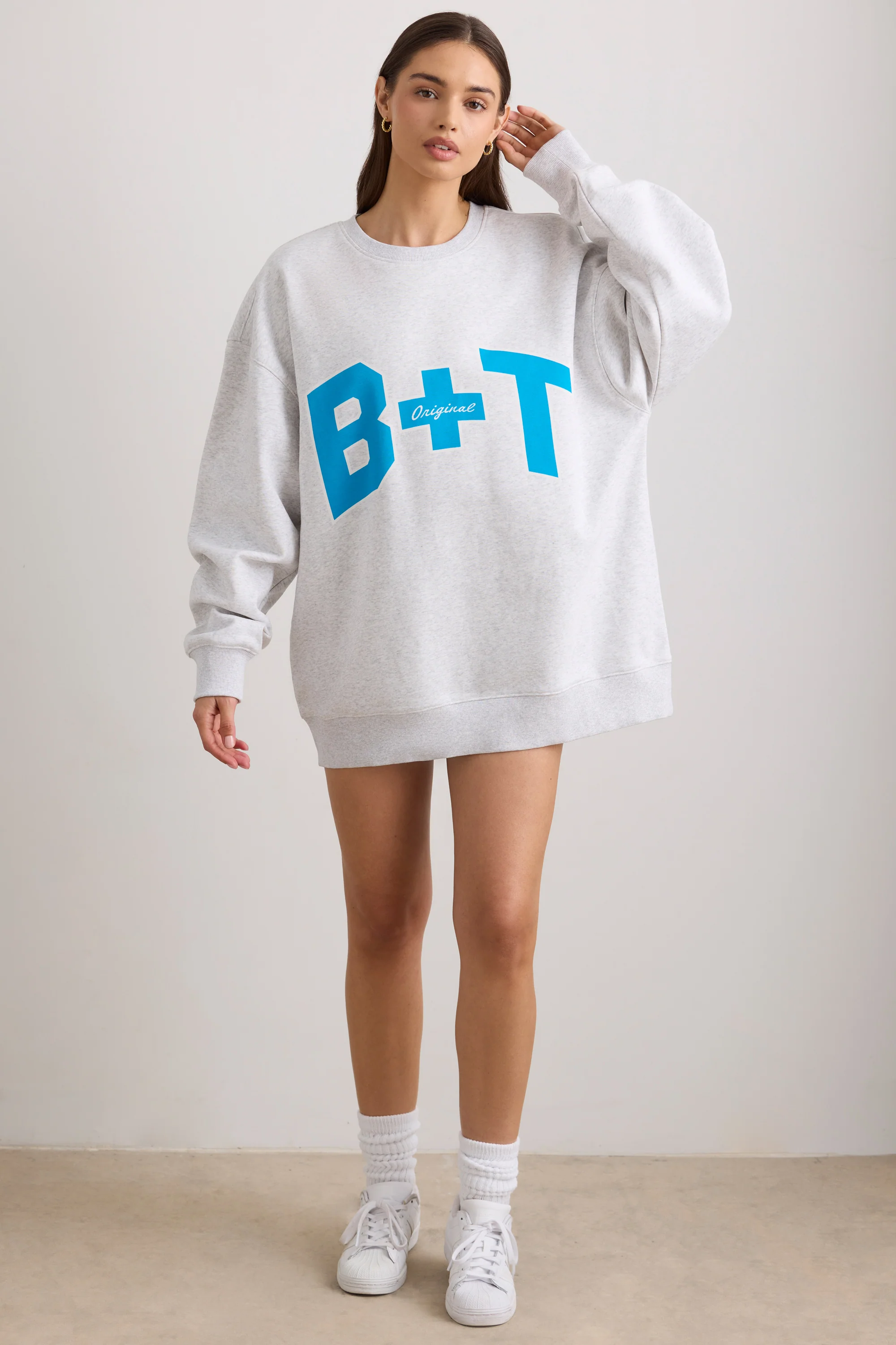 Oversized Crew Neck Sweatshirt in Grey Marl - Image 10