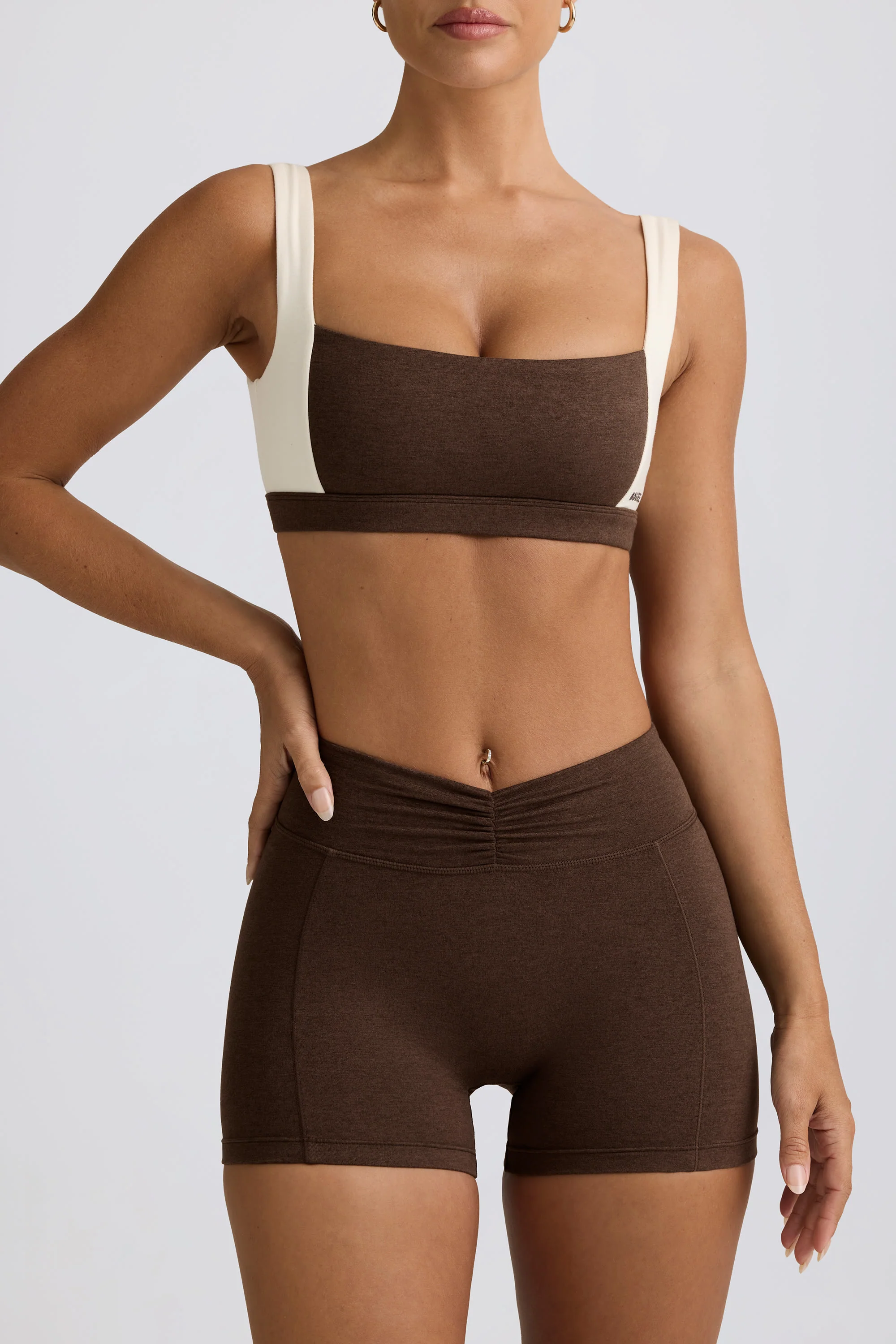 Contrast Sports Bra in Pecan Marl - Image 4