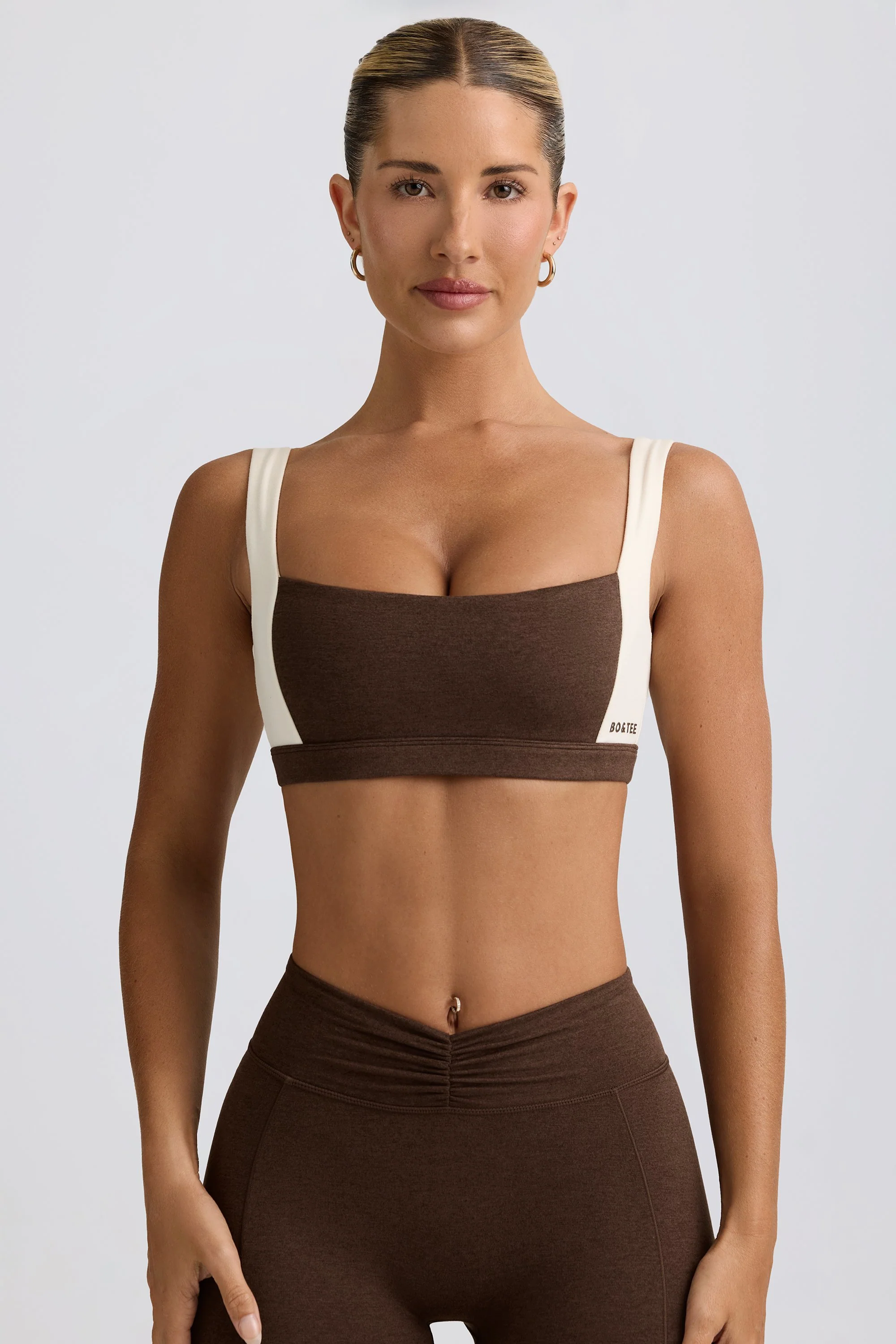 Contrast Sports Bra in Pecan Marl - Image 5
