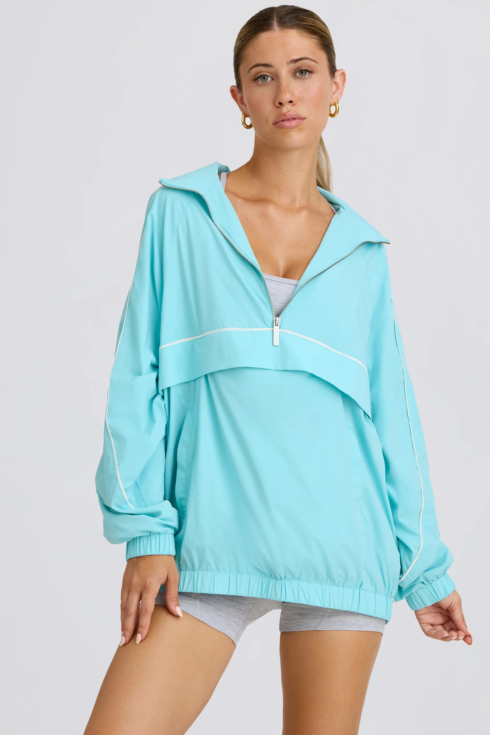 Oversized Track Jacket in Aqua - Image 6