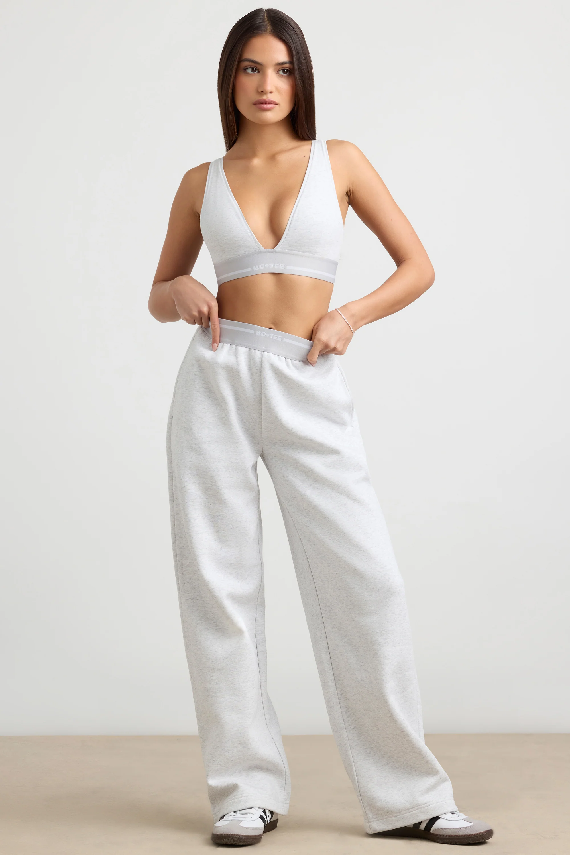 Fluid - Petite High-Waist Straight-Leg Joggers in Grey Marl - Image 4