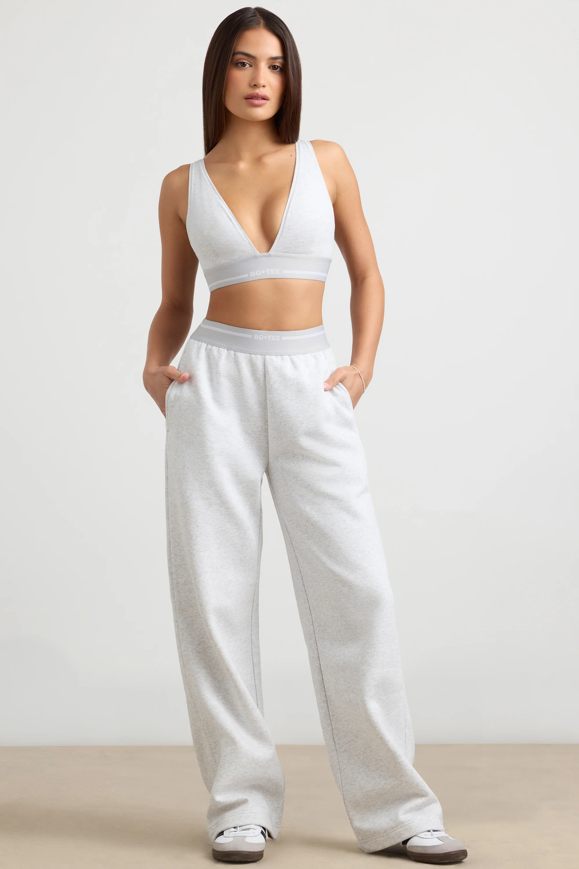 Fluid - Petite High-Waist Straight-Leg Joggers in Grey Marl - Image 5