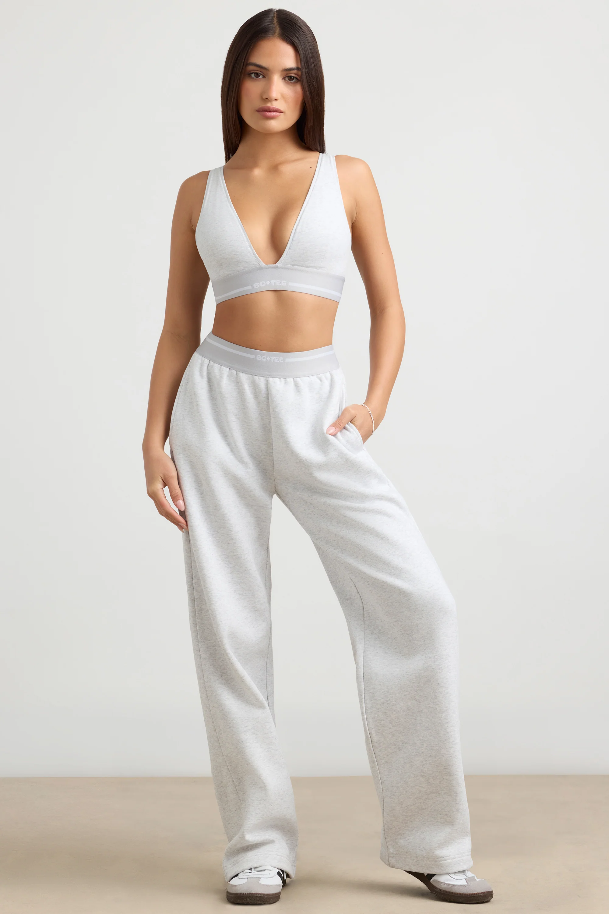 Fluid - Petite High-Waist Straight-Leg Joggers in Grey Marl - Image 7