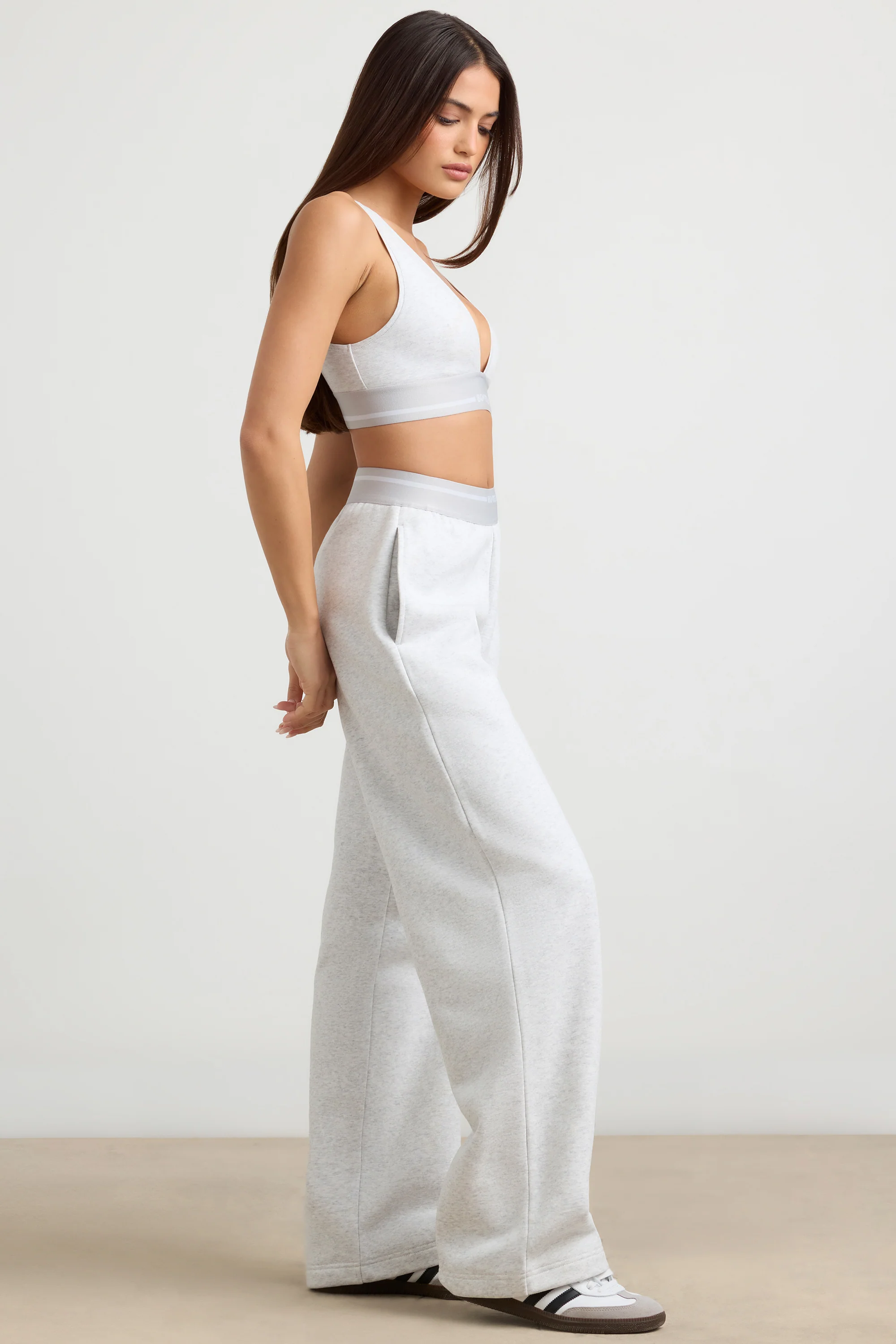 Fluid - Petite High-Waist Straight-Leg Joggers in Grey Marl - Image 8