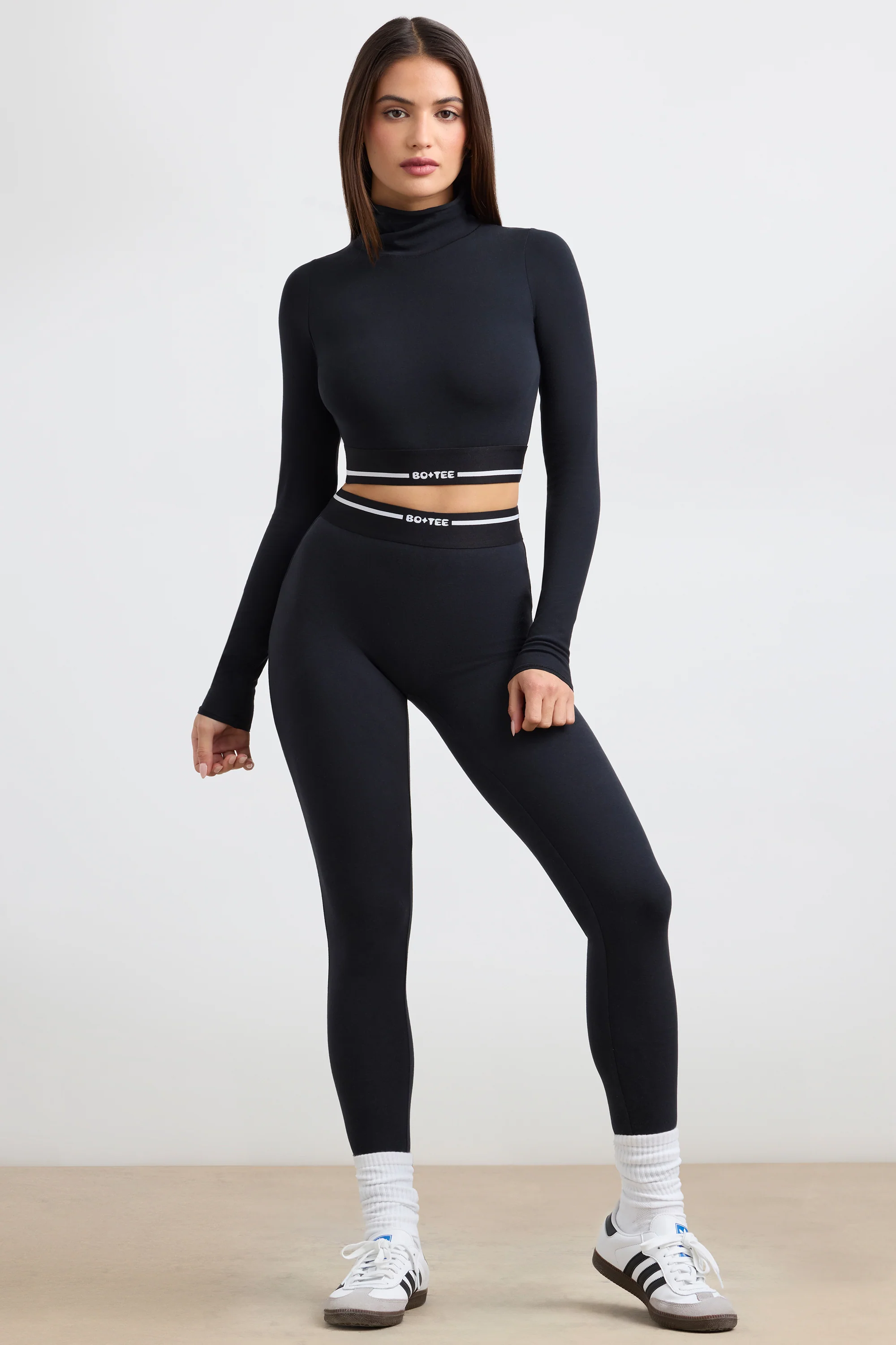 Backless Turtleneck Long-Sleeve Crop Top in Black - Image 5