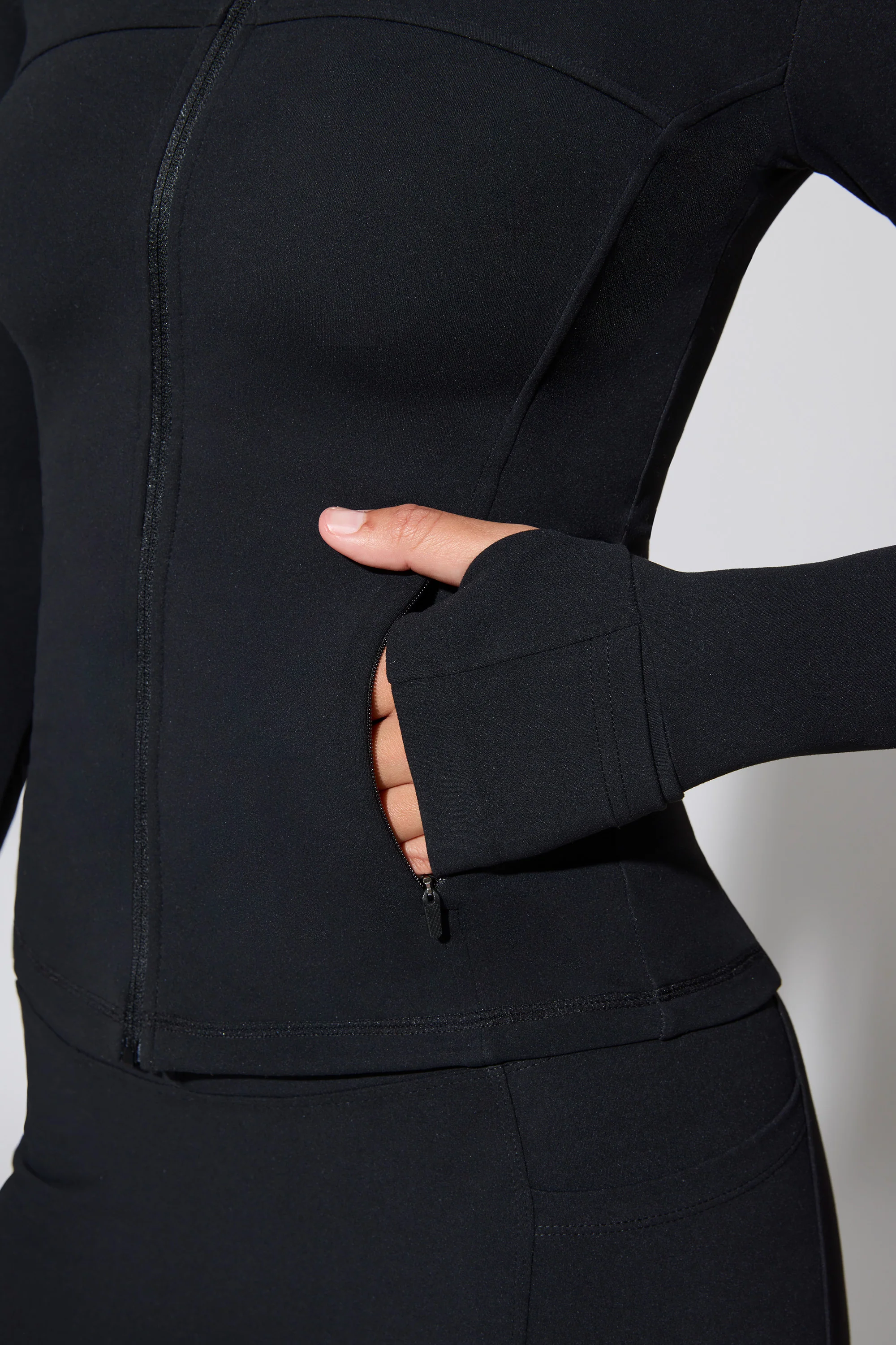 Long Sleeve Zip Up Jacket in Black - Image 12