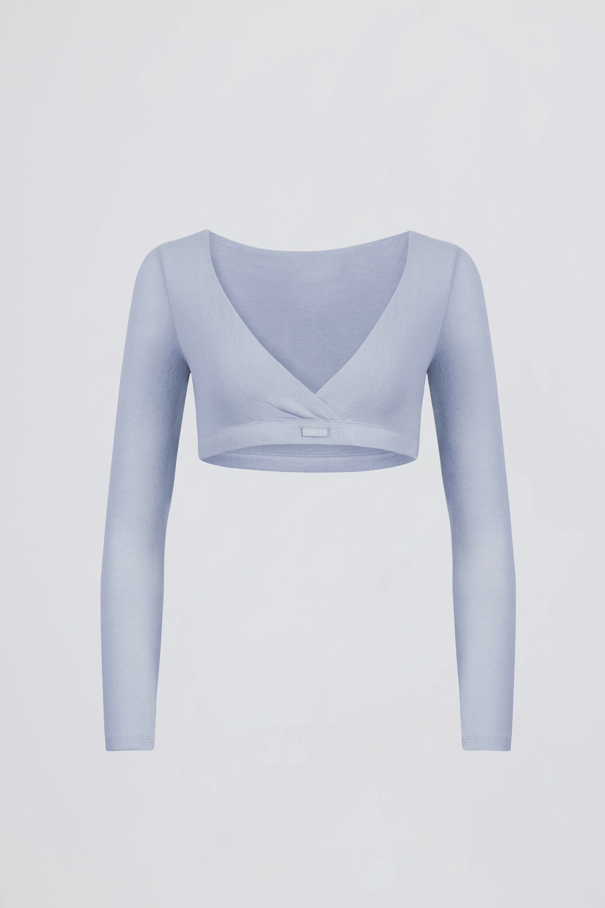 Brushed Jersey V-Neck Crop Top in Soft Blue - Image 2