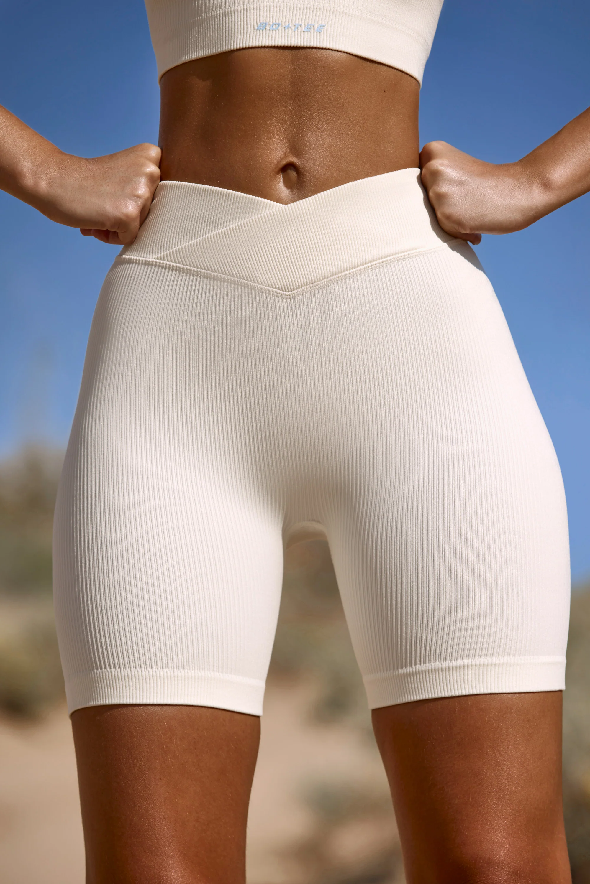 High Waist FlexiRib Biker Shorts in Ivory - Image 4