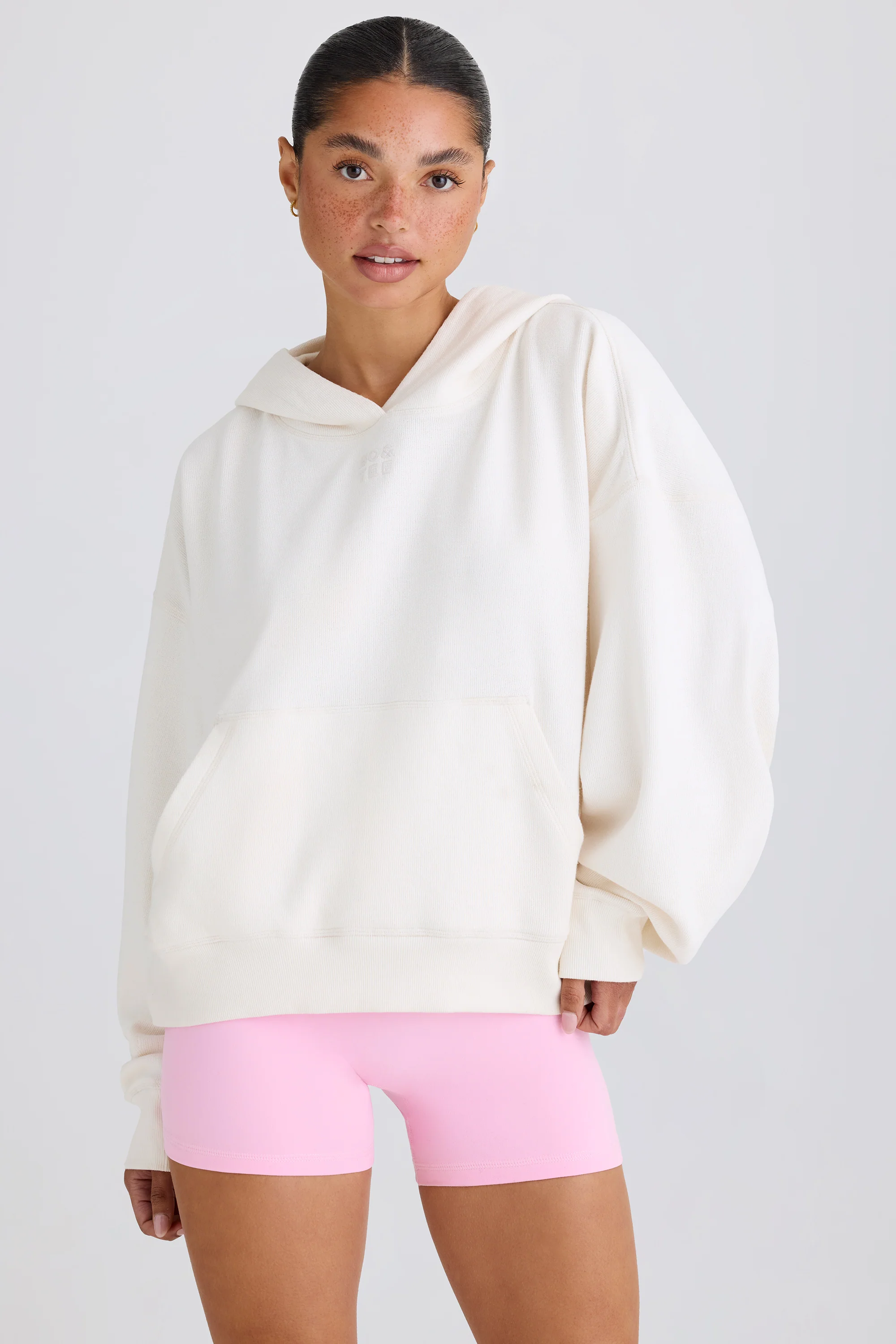 Textured Cotton Jersey Graphic Print Hoodie in White - Image 3
