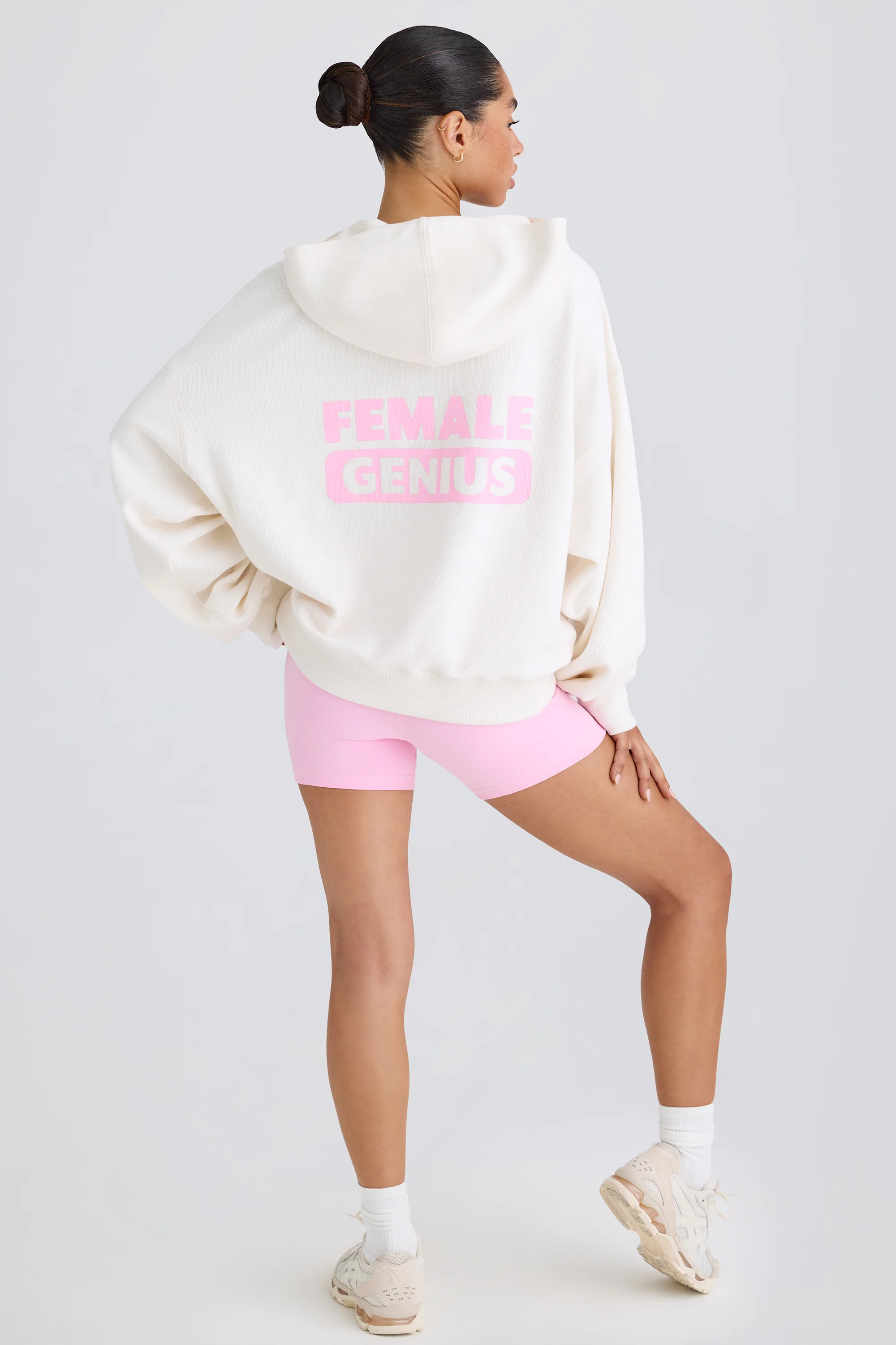 Textured Cotton Jersey Graphic Print Hoodie in White - Image 9