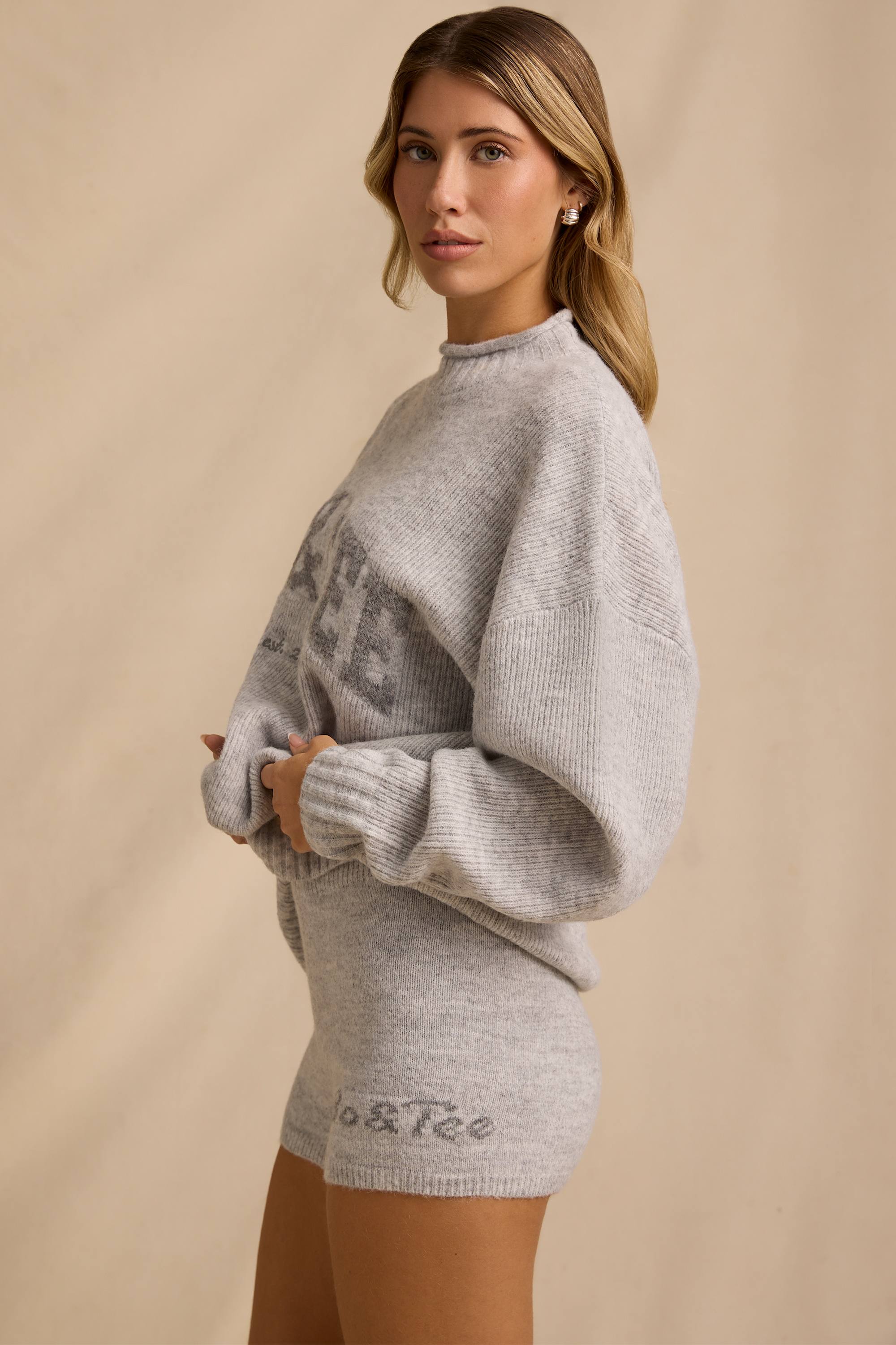 Mid-Rise Knit Mini Shorts in Ice Marl - Image 3