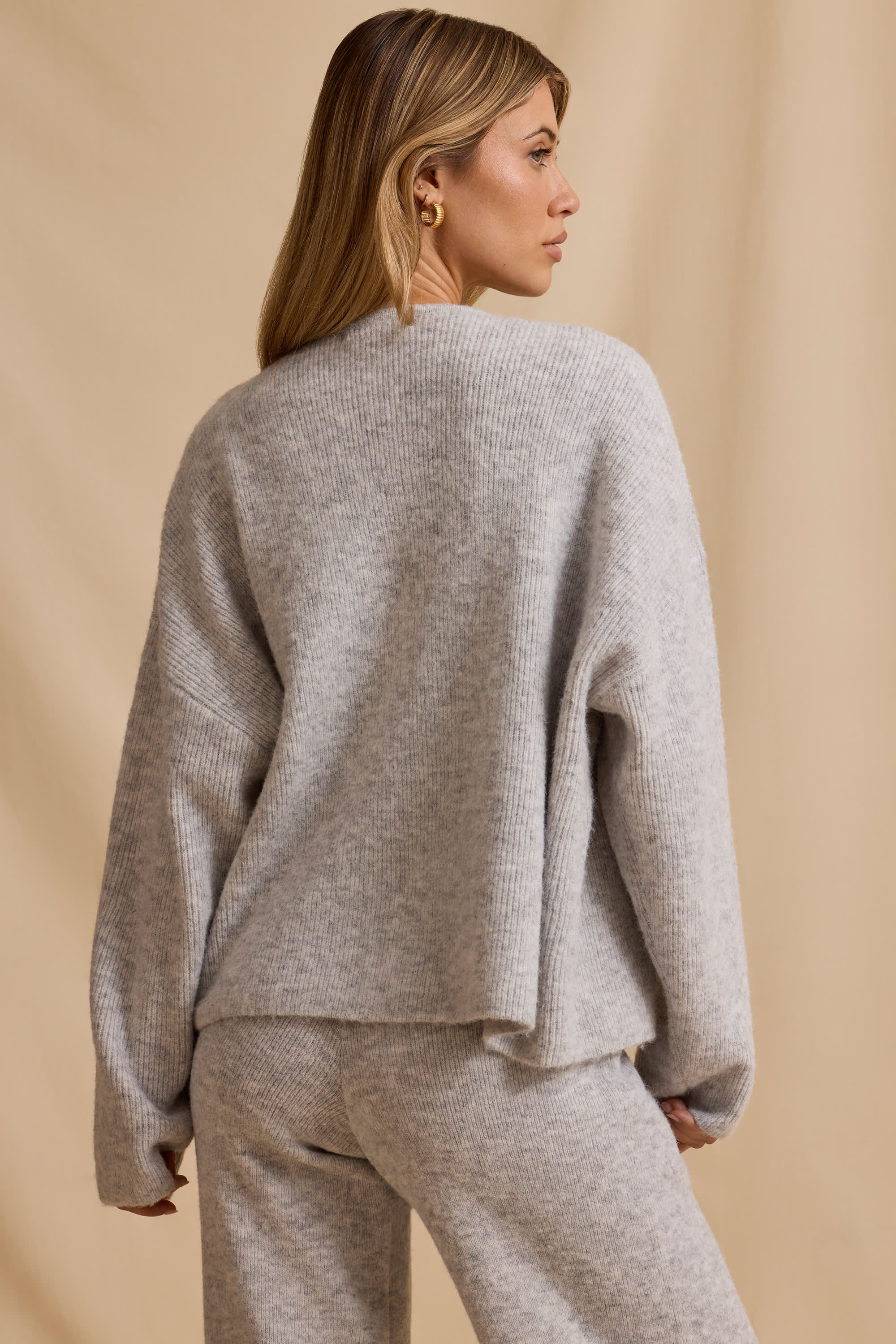 Oversized Zip-Up Cardigan in Ice Marl - Image 3