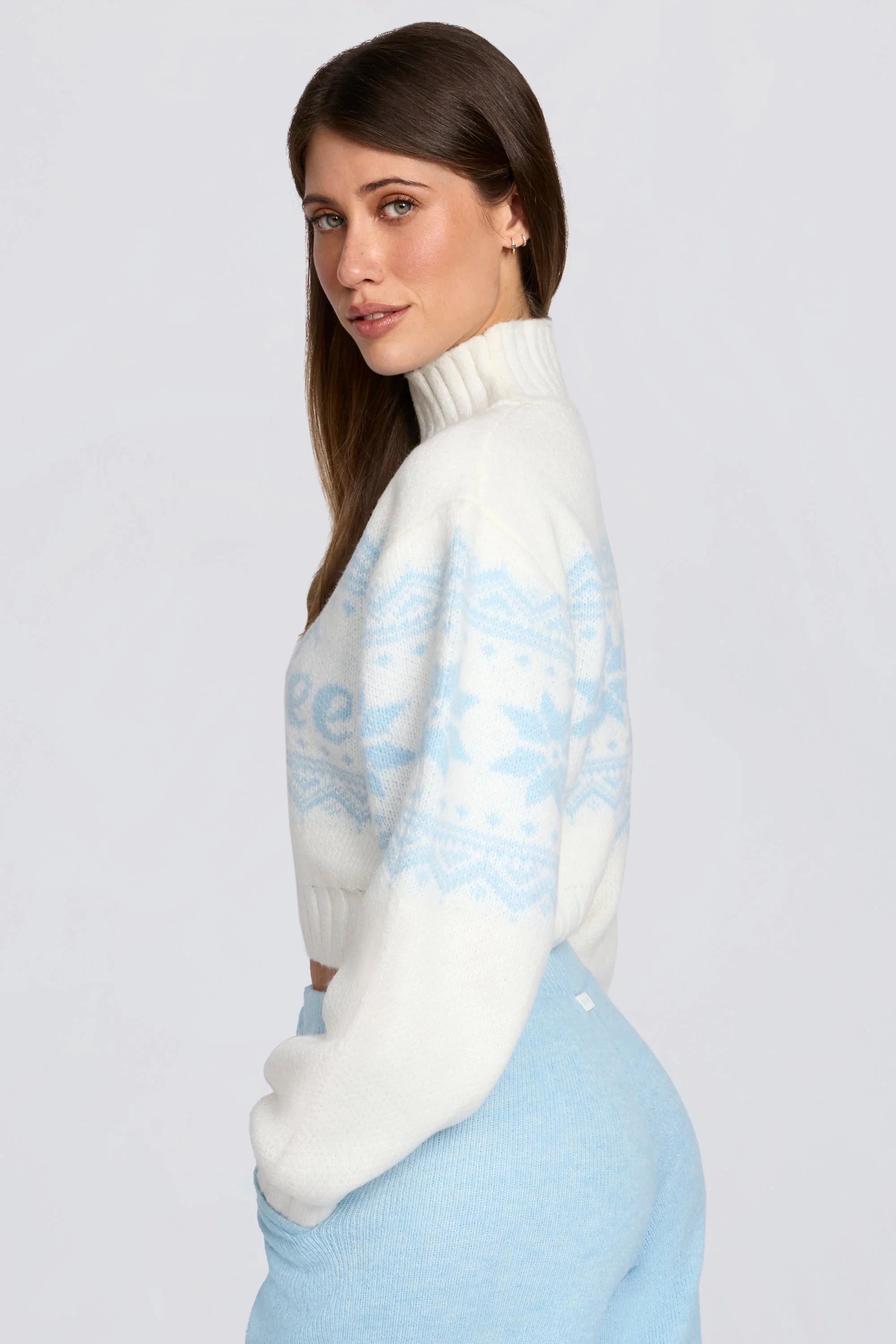 Jacquard-Knit Cropped Jumper in Ivory - Image 3
