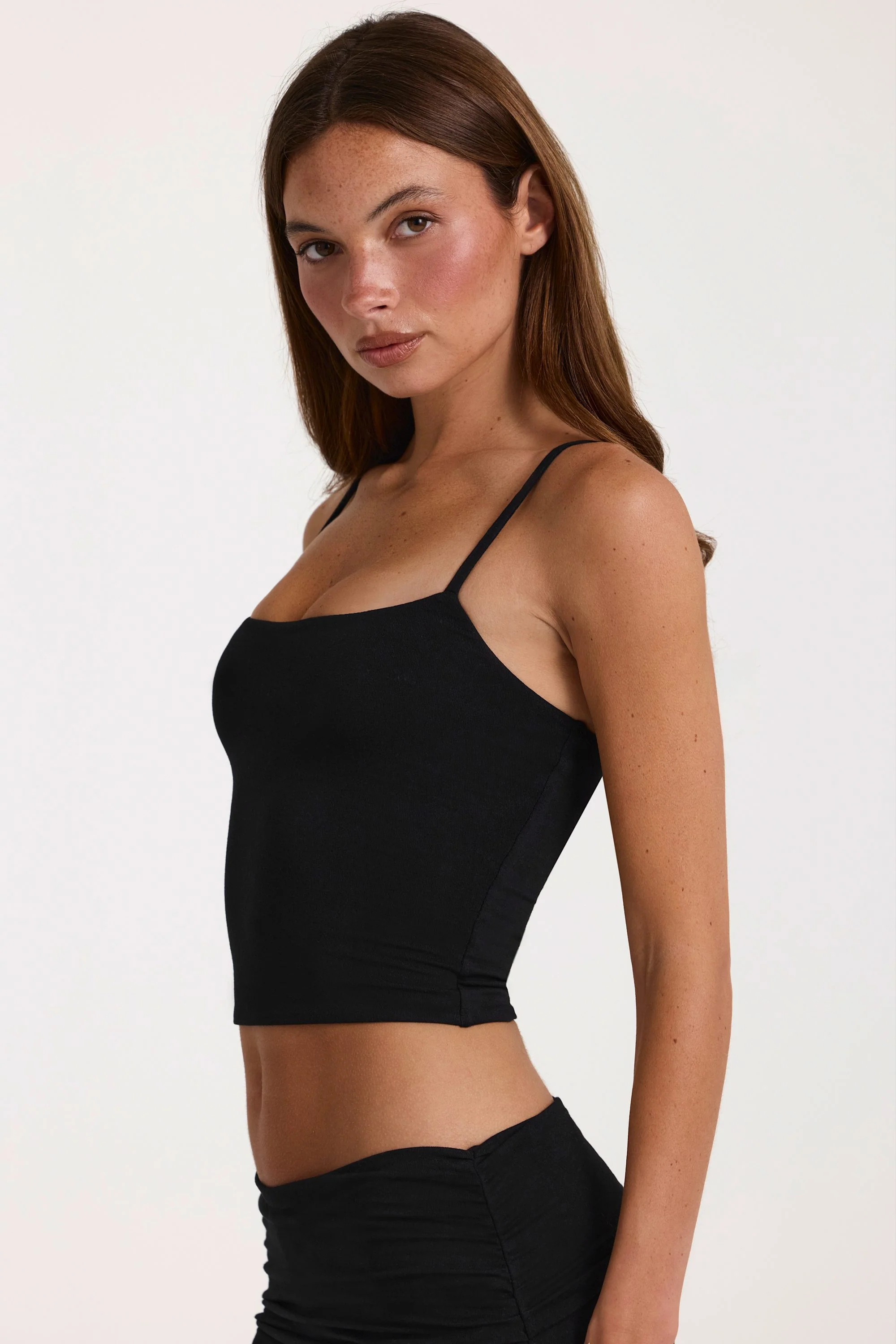 Modal Cropped Tank Top in Black - Image 3