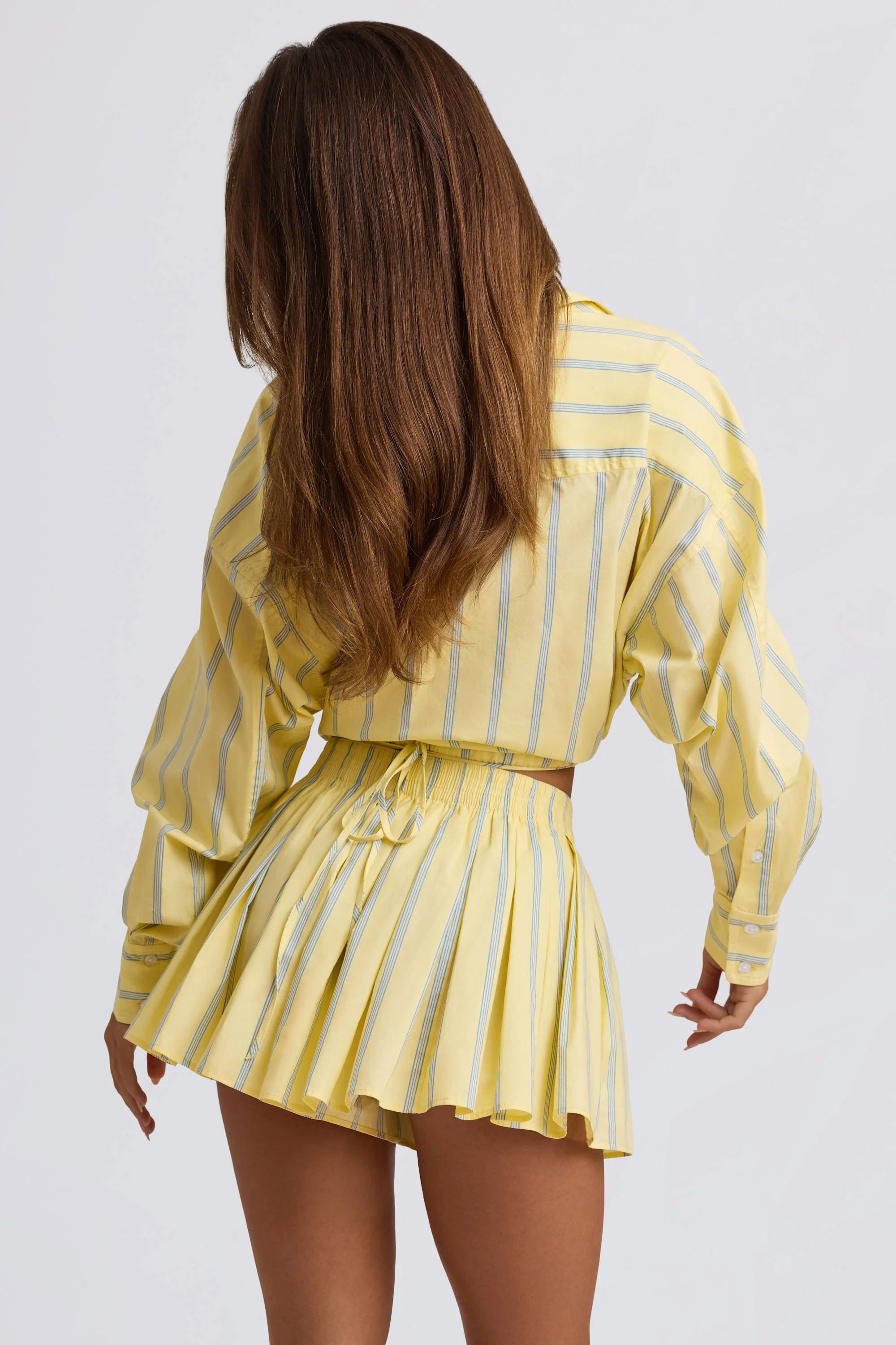 Cotton Poplin Stripe Multiway Cropped Shirt in Yellow Stripe - Image 2