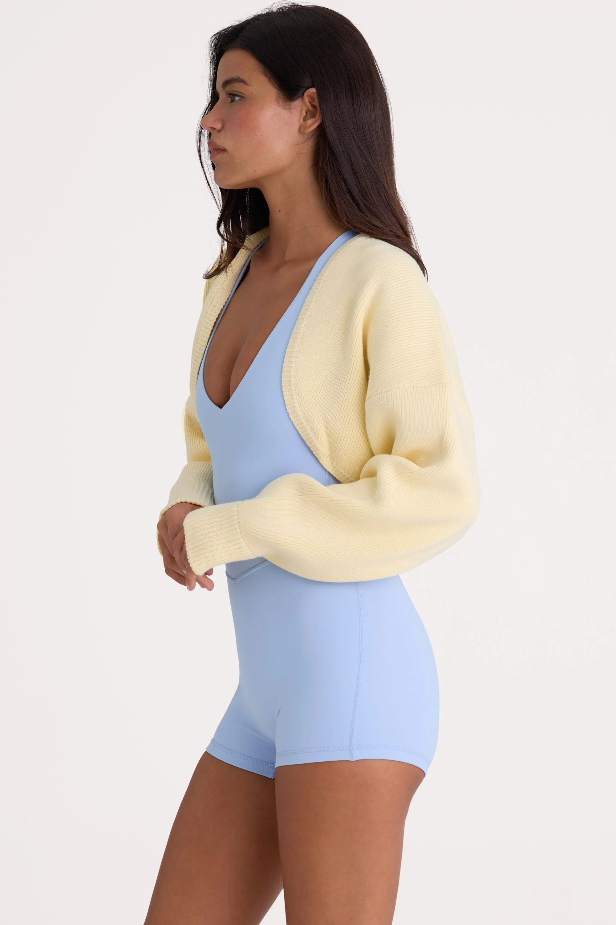 Ribbed-Knit Cropped Shrug in Lemon - Image 3