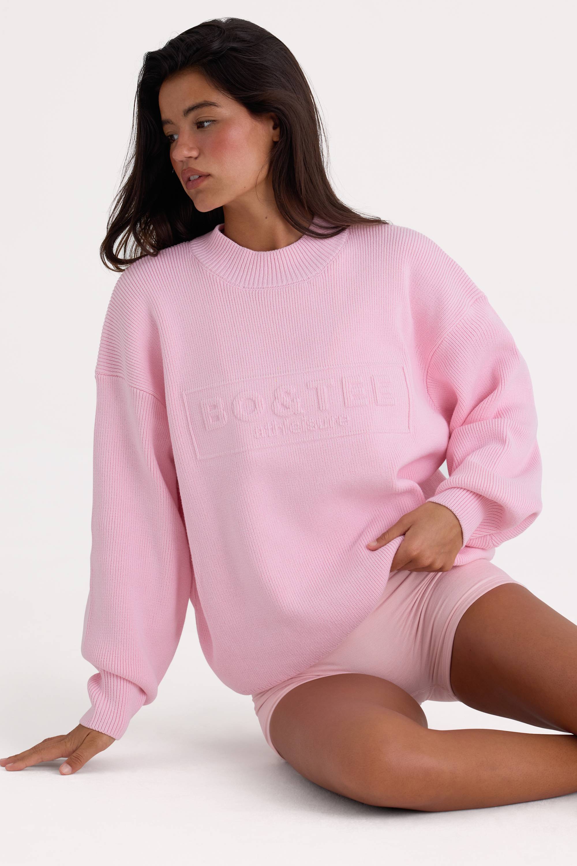 Ribbed Knit Oversized Jumper in Pale Pink - Image 3
