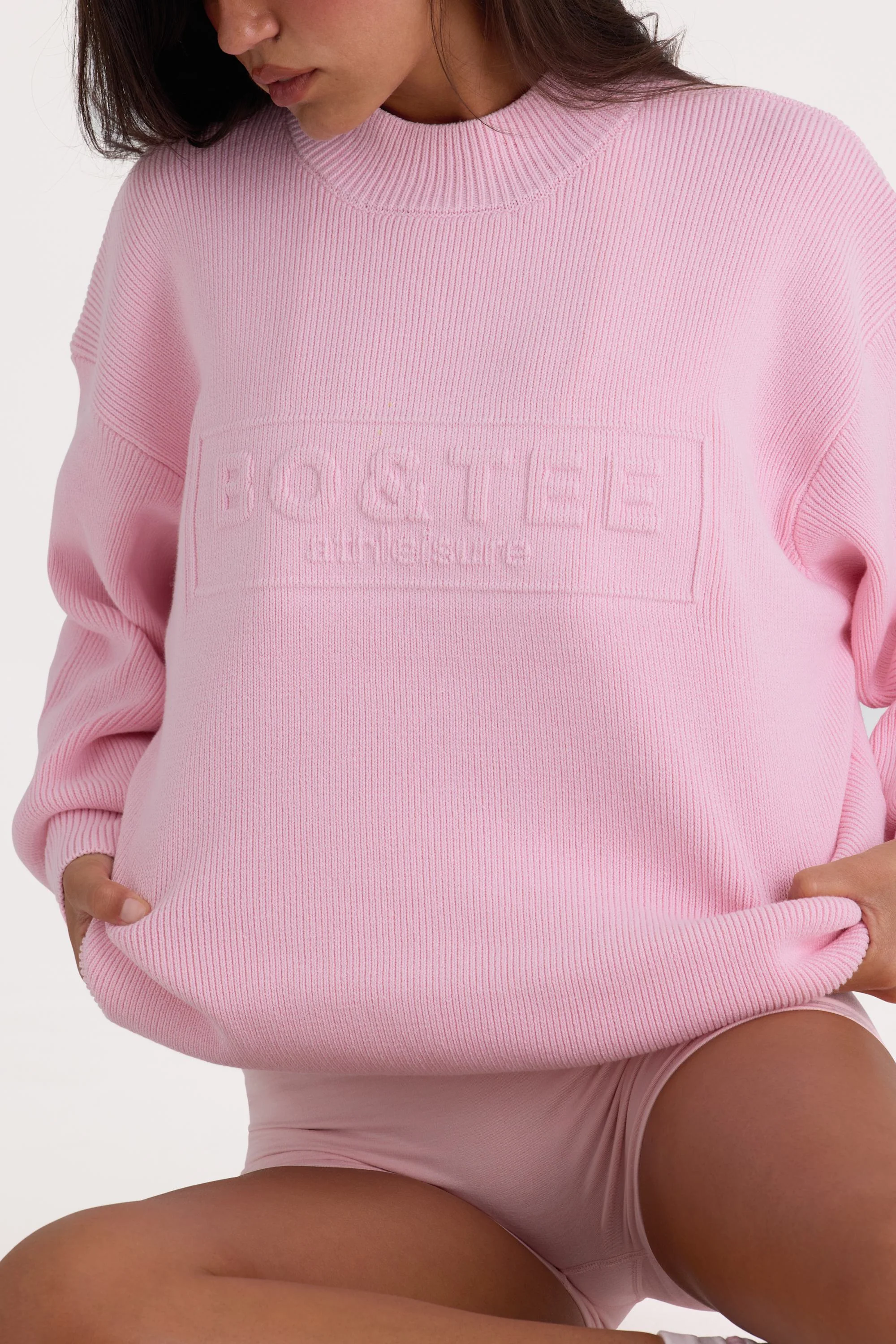 Ribbed Knit Oversized Jumper in Pale Pink - Image 4