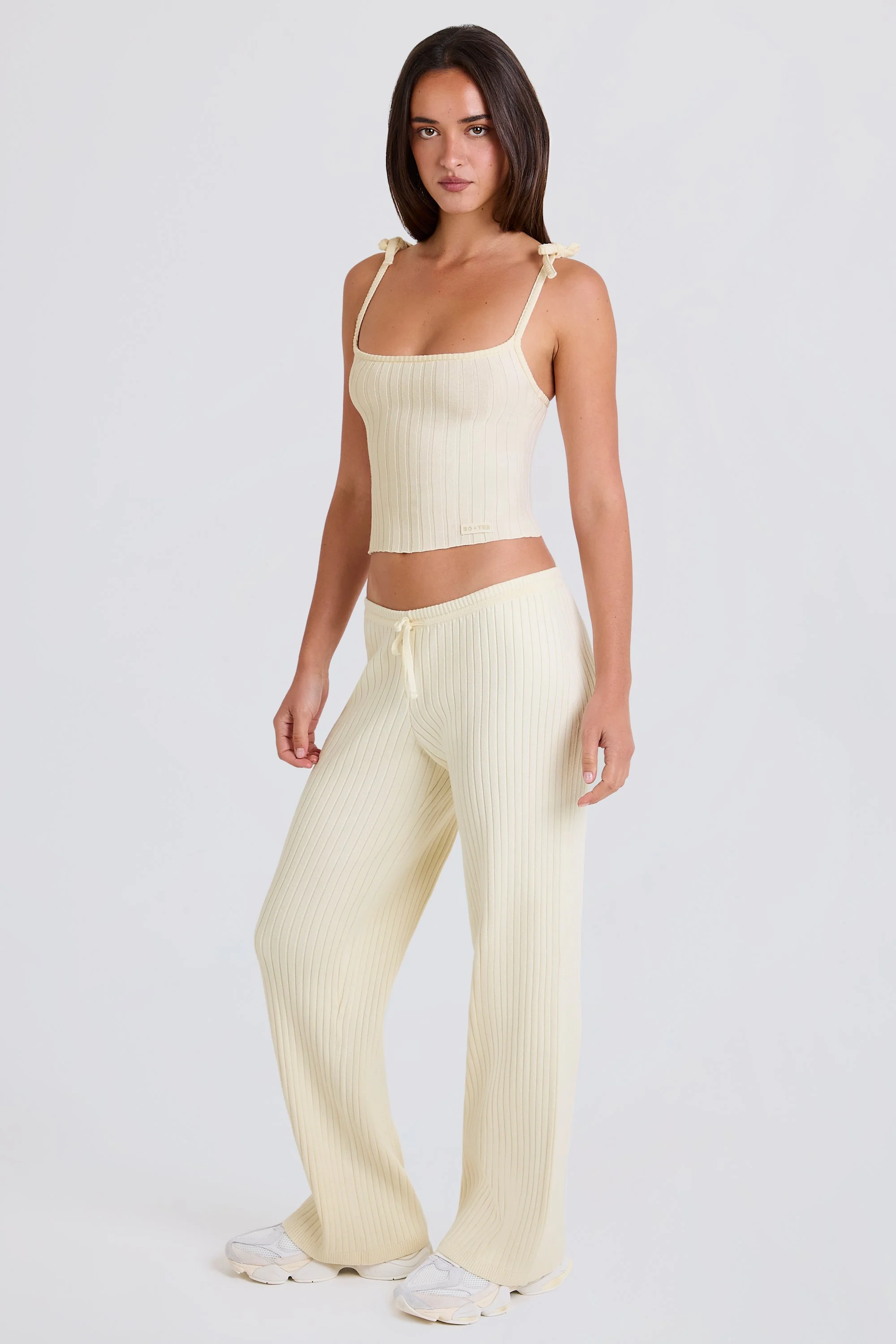 Ribbed Knit Wide-Leg Joggers in Cream - Image 5
