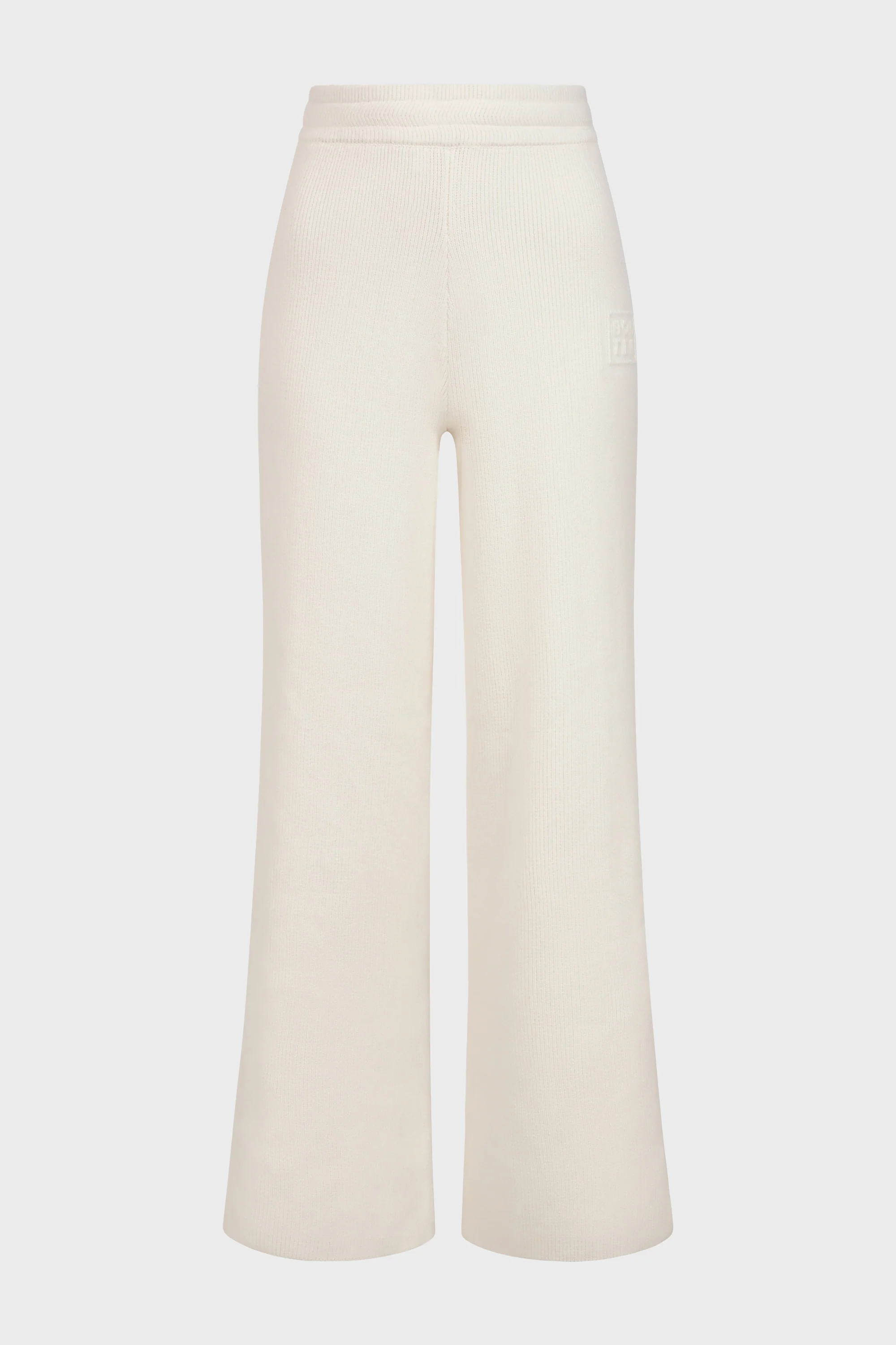 Ribbed Knit Wide-Leg Joggers in Ivory - Image 3