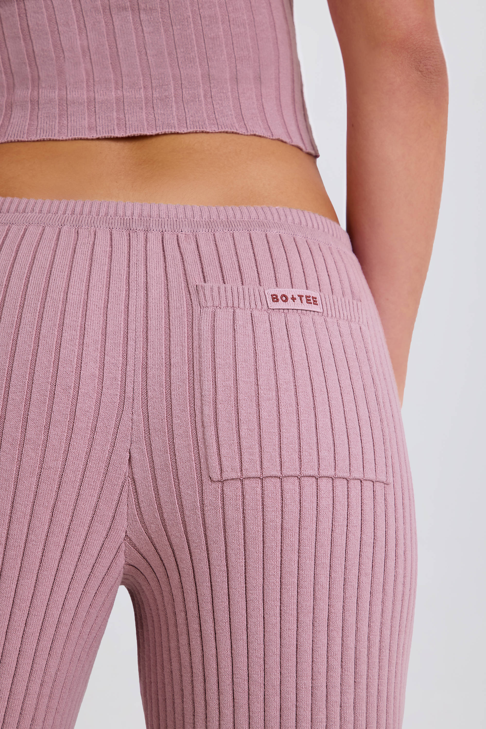 Ribbed Knit Wide-Leg Joggers in Mauve - Image 5