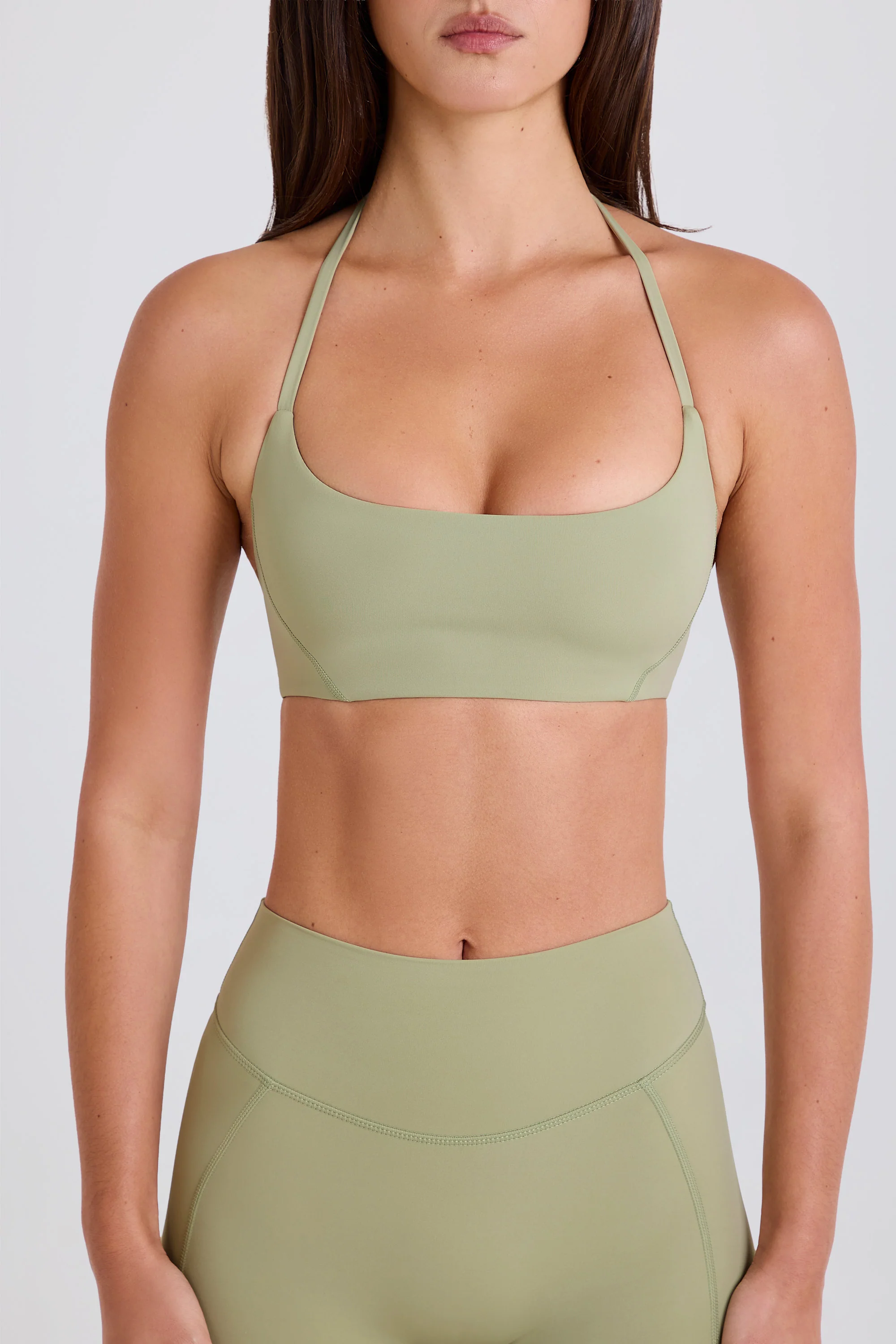 Scoop-Neck Halterneck Sports Bra in Matcha - Image 6