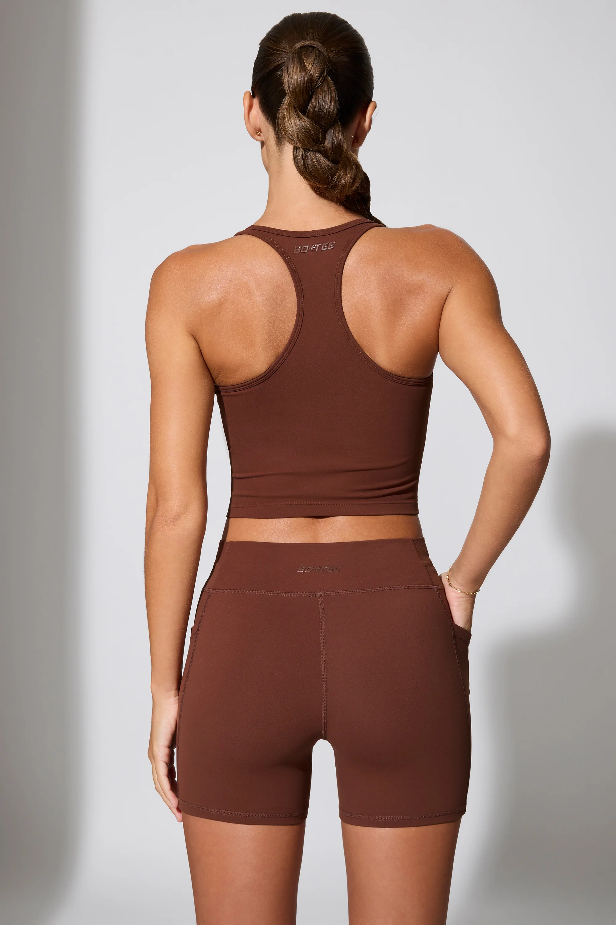 Twist Waist Mini Shorts with Pockets in Brown - Image 3