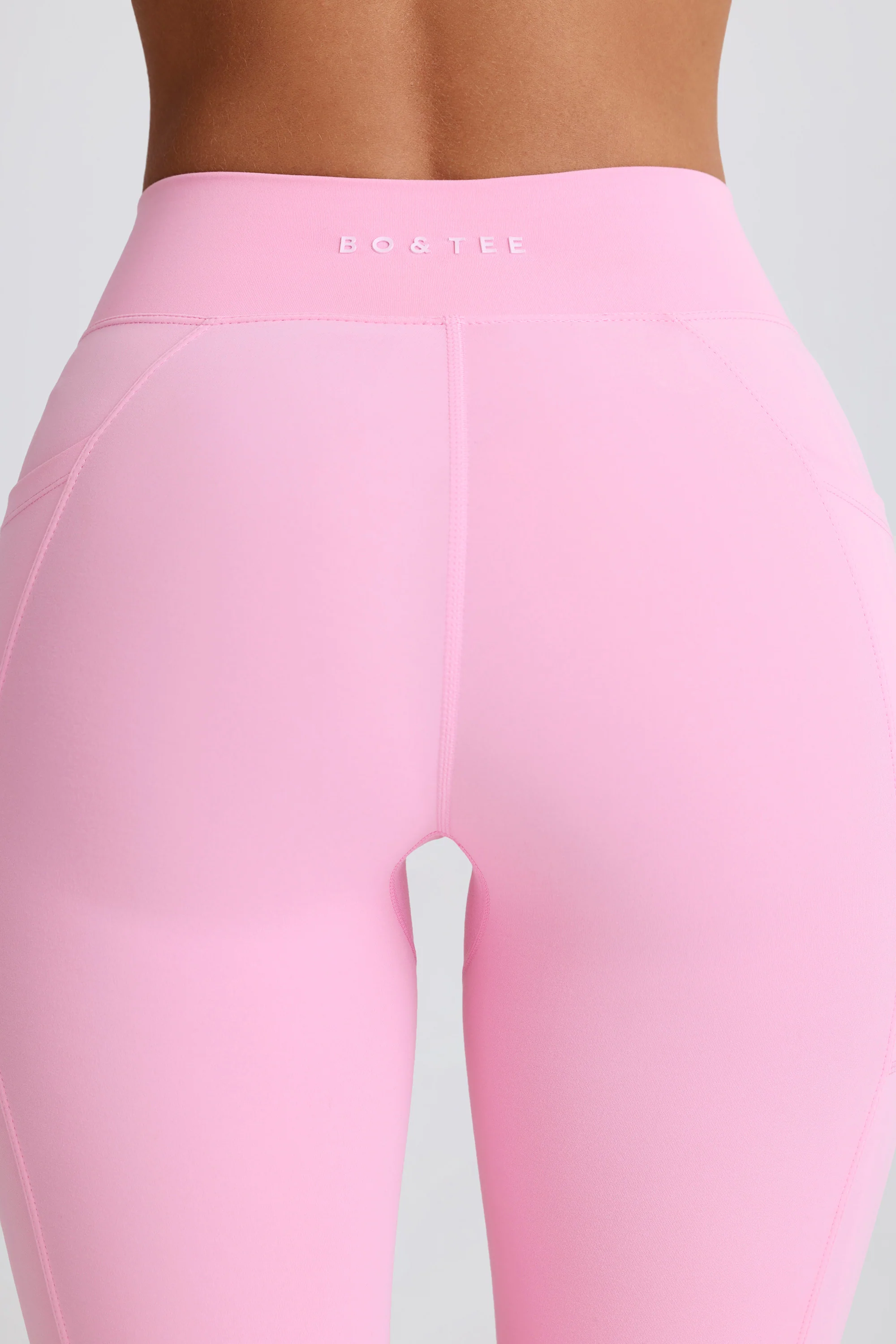 Soft Active V-Waist Pocket Flared Leggings in Baby Pink - Image 4