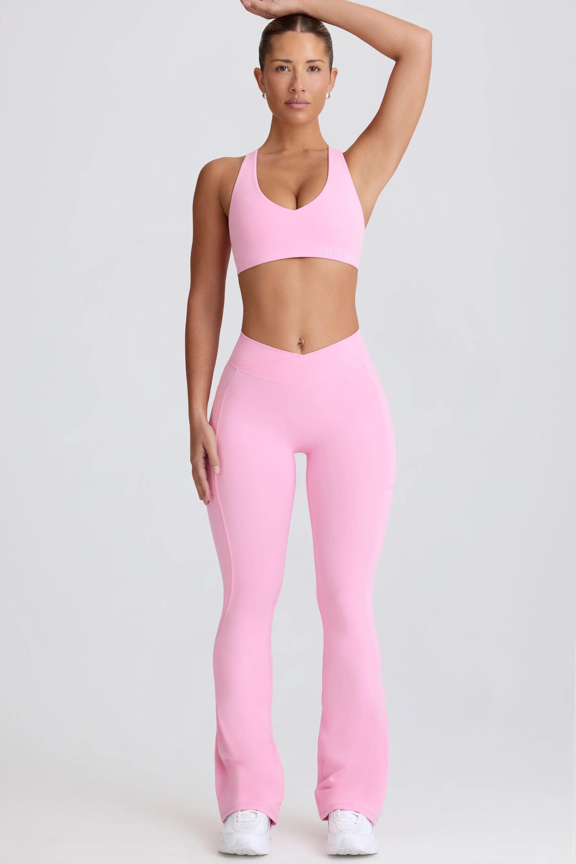 Soft Active V-Waist Pocket Flared Leggings in Baby Pink - Image 5