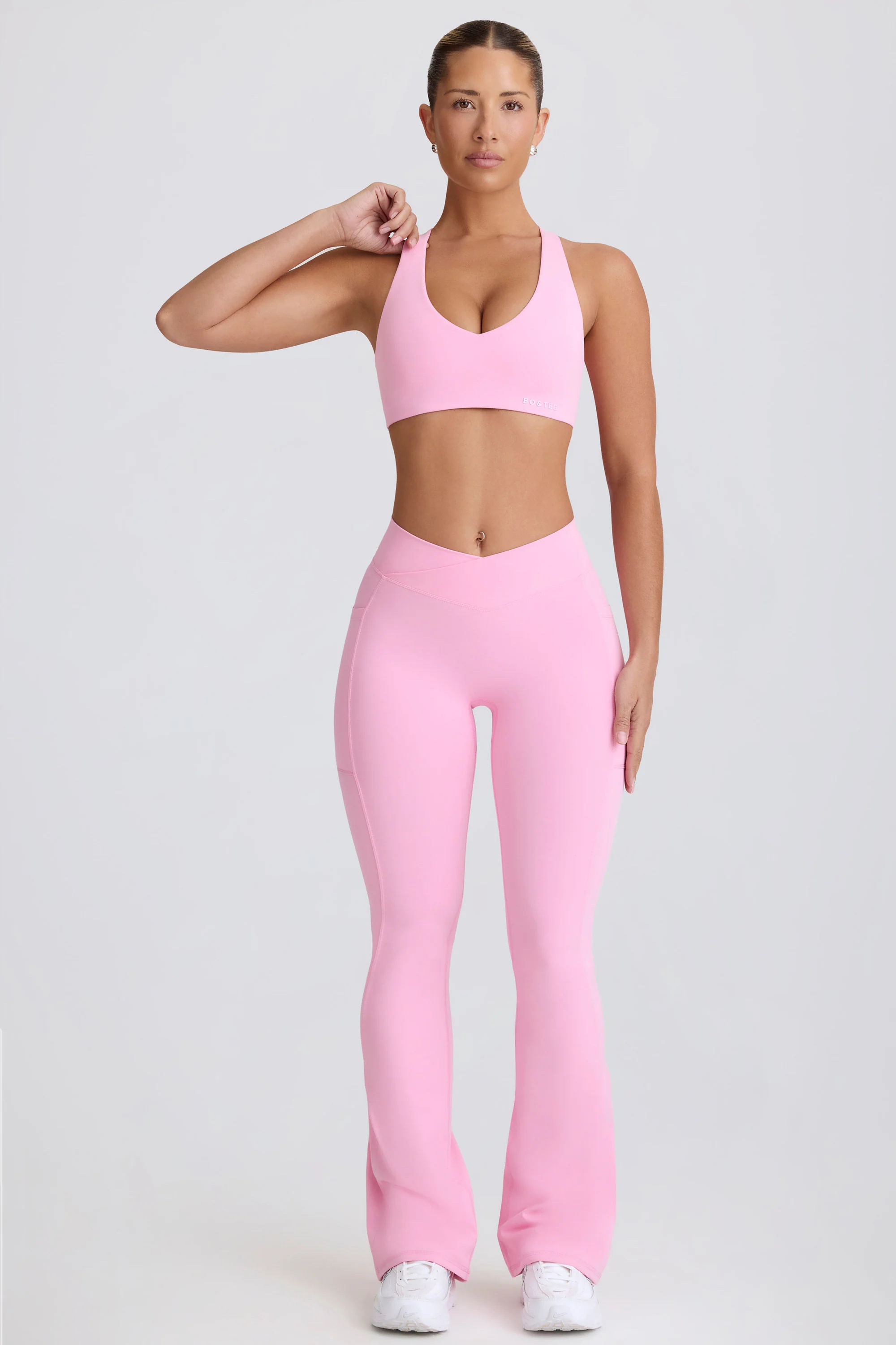Soft Active V-Waist Pocket Flared Leggings in Baby Pink - Image 8