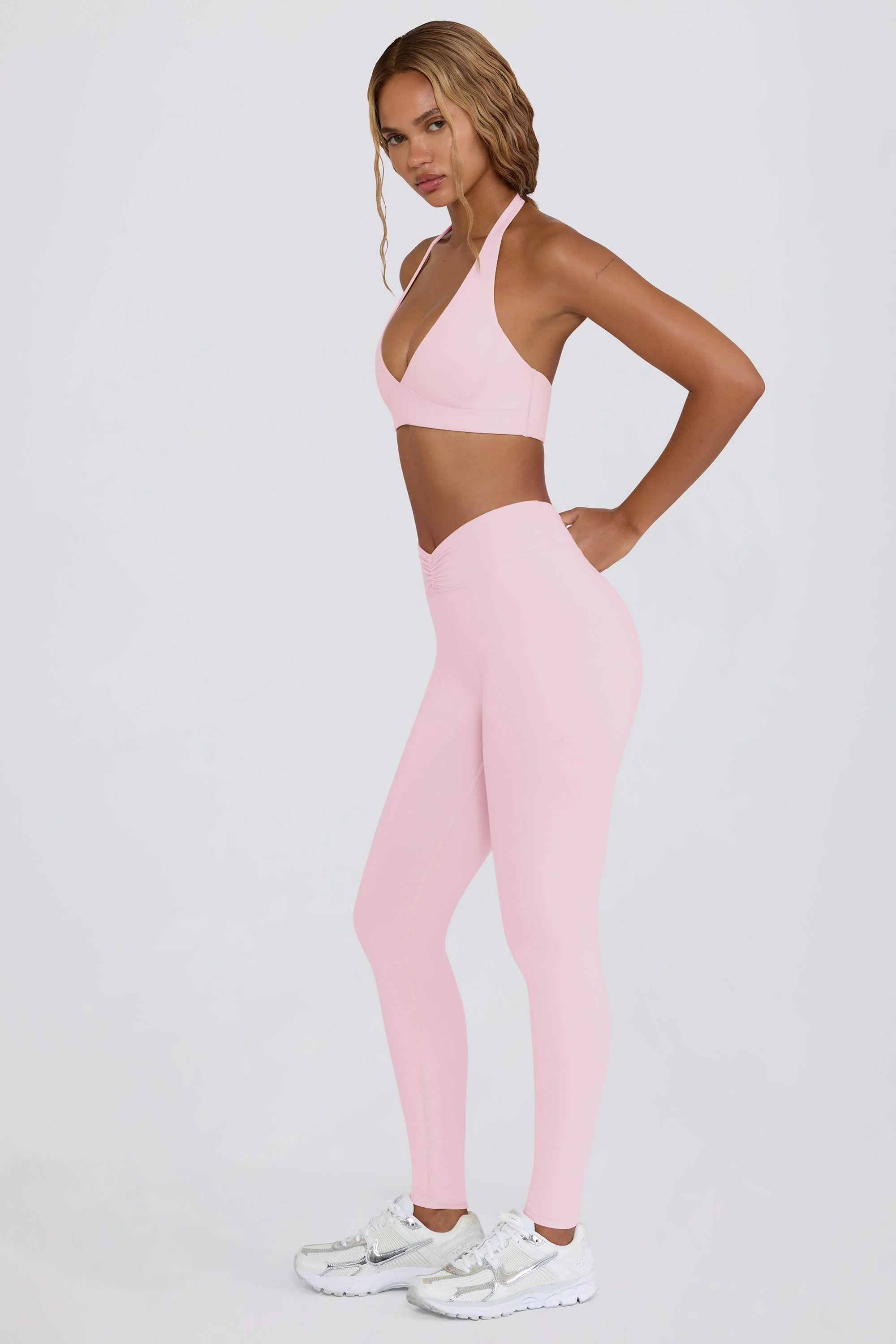 Brushed Jersey Ruched Mid-Rise Leggings in Bloom - Image 3