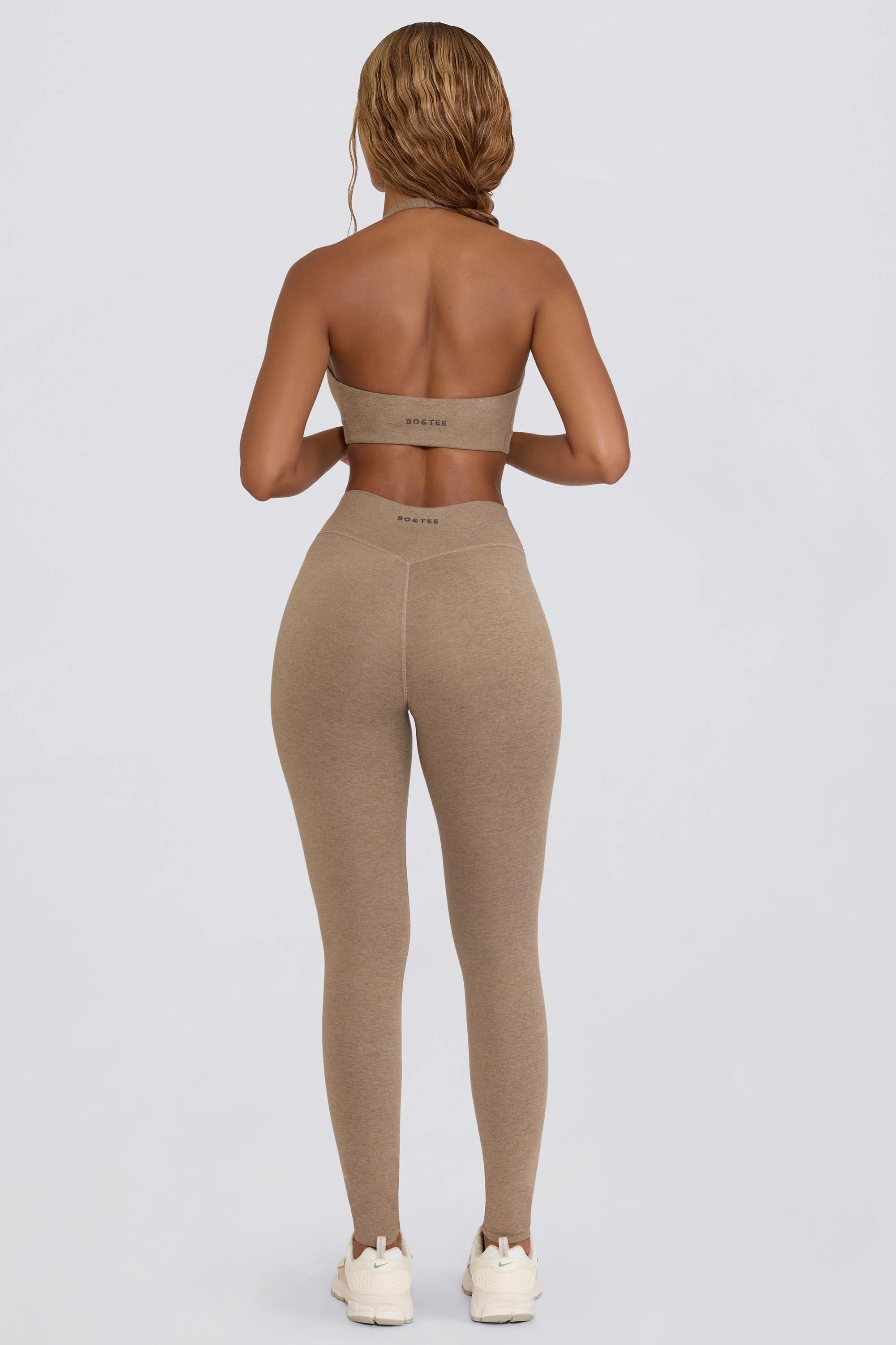 Brushed Jersey Ruched Mid-Rise Leggings in Mocha Marl - Image 3