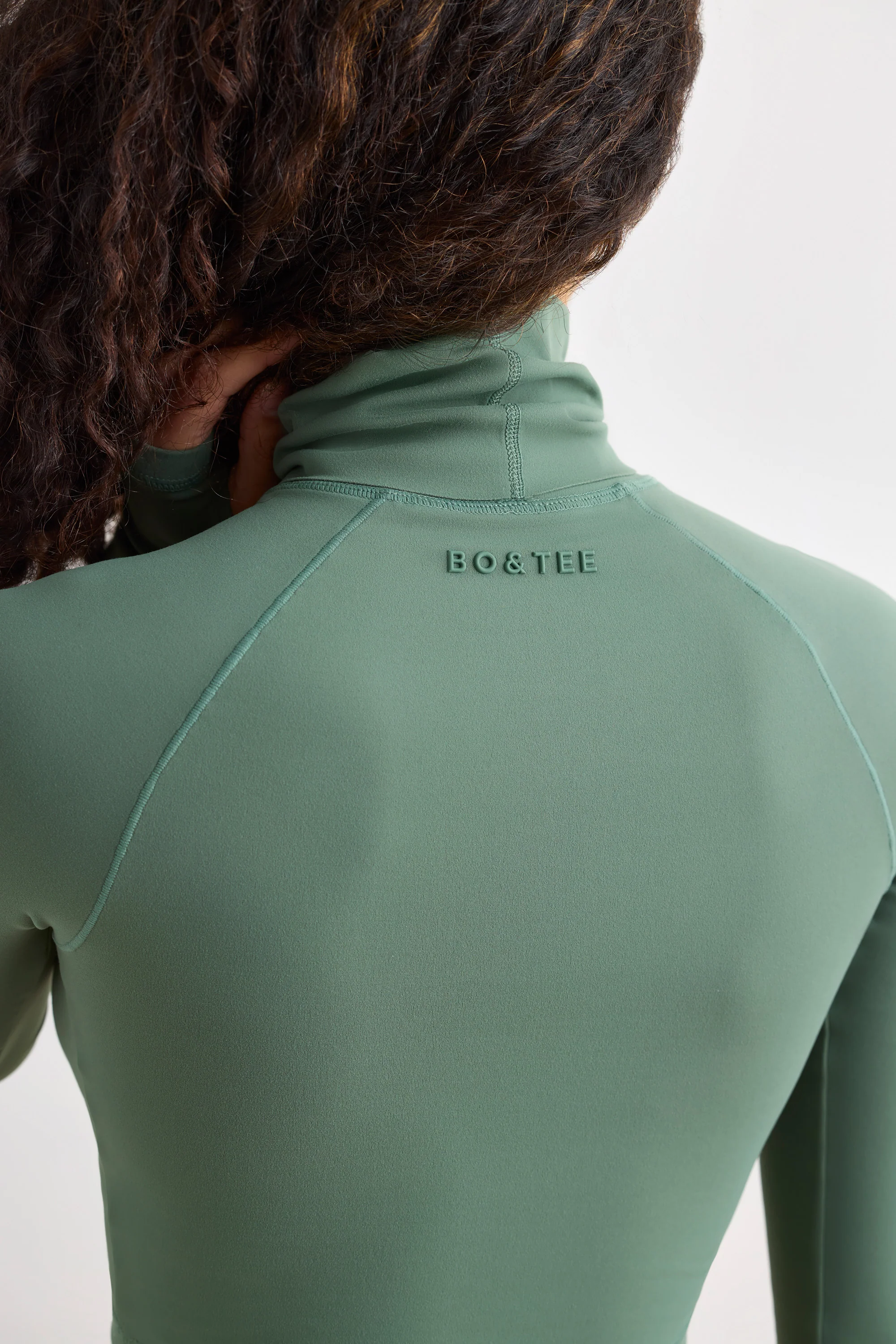 Soft Active Turtleneck Crop Top in Khaki - Image 4