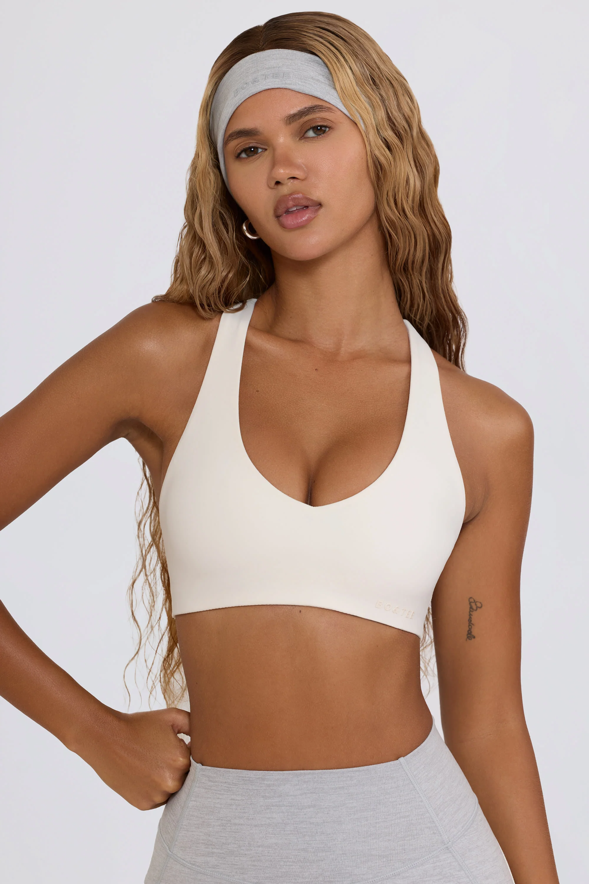 Soft Active V-Neck Sports Bra in White - Image 3