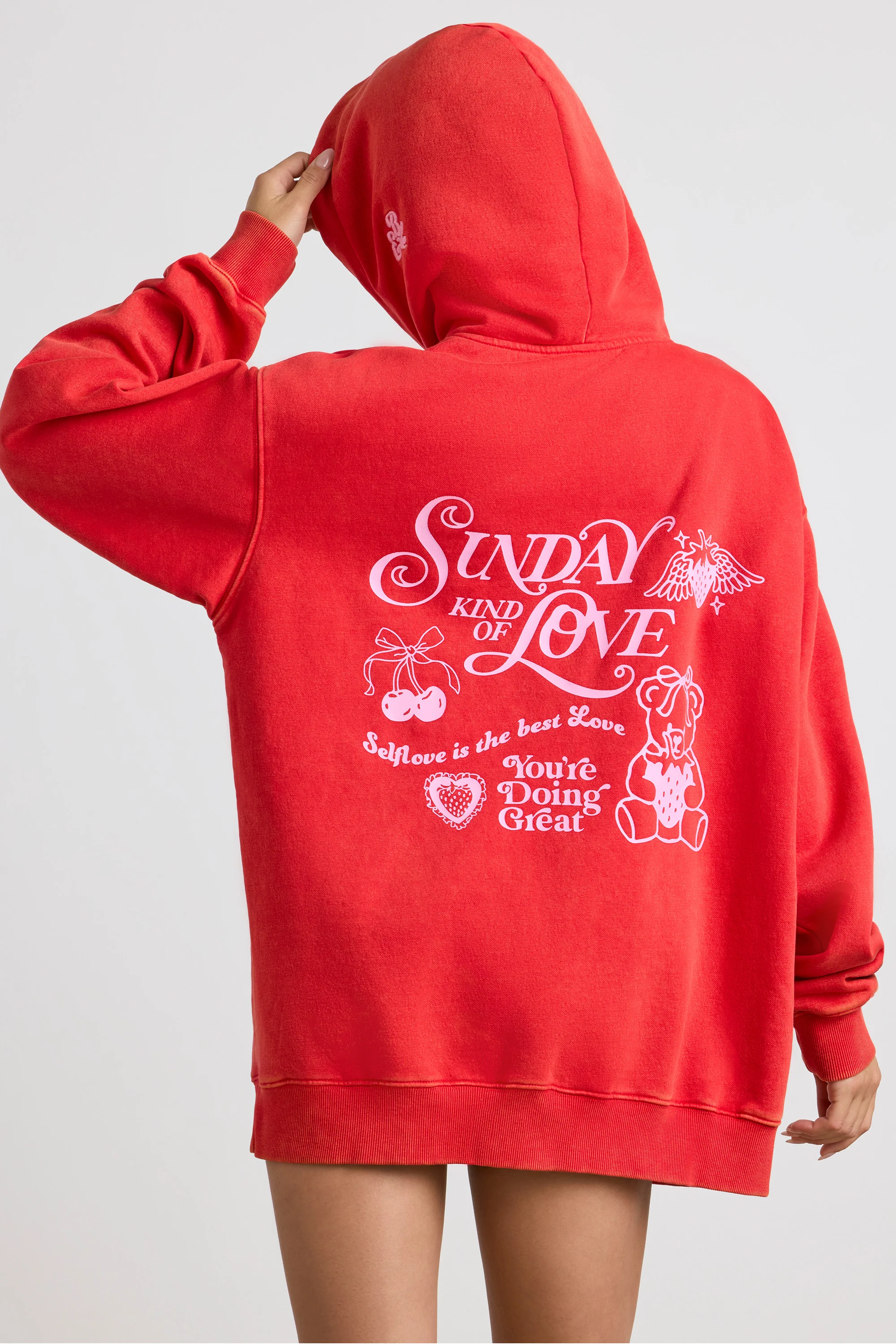 Soft Cotton Jersey Oversized Hoodie in Red - Image 4