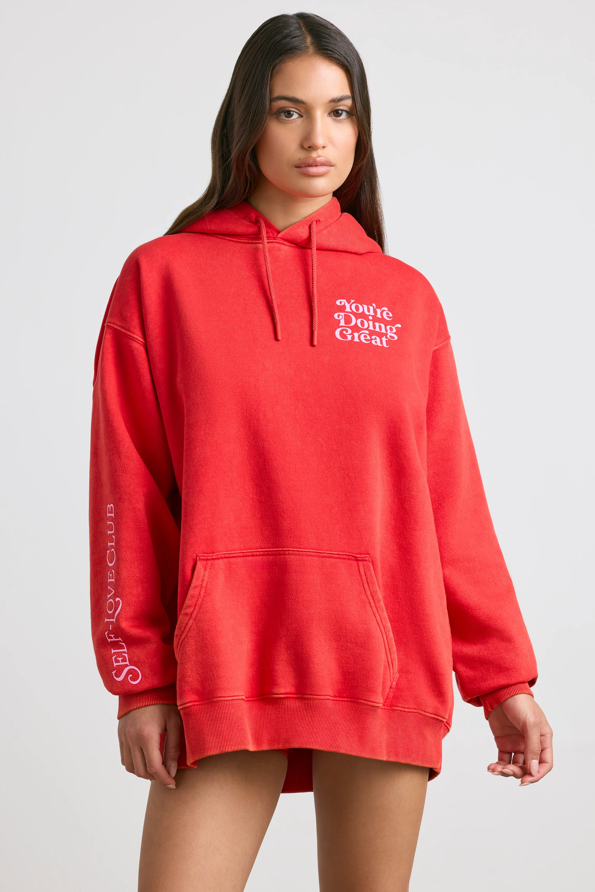 Soft Cotton Jersey Oversized Hoodie in Red - Image 8