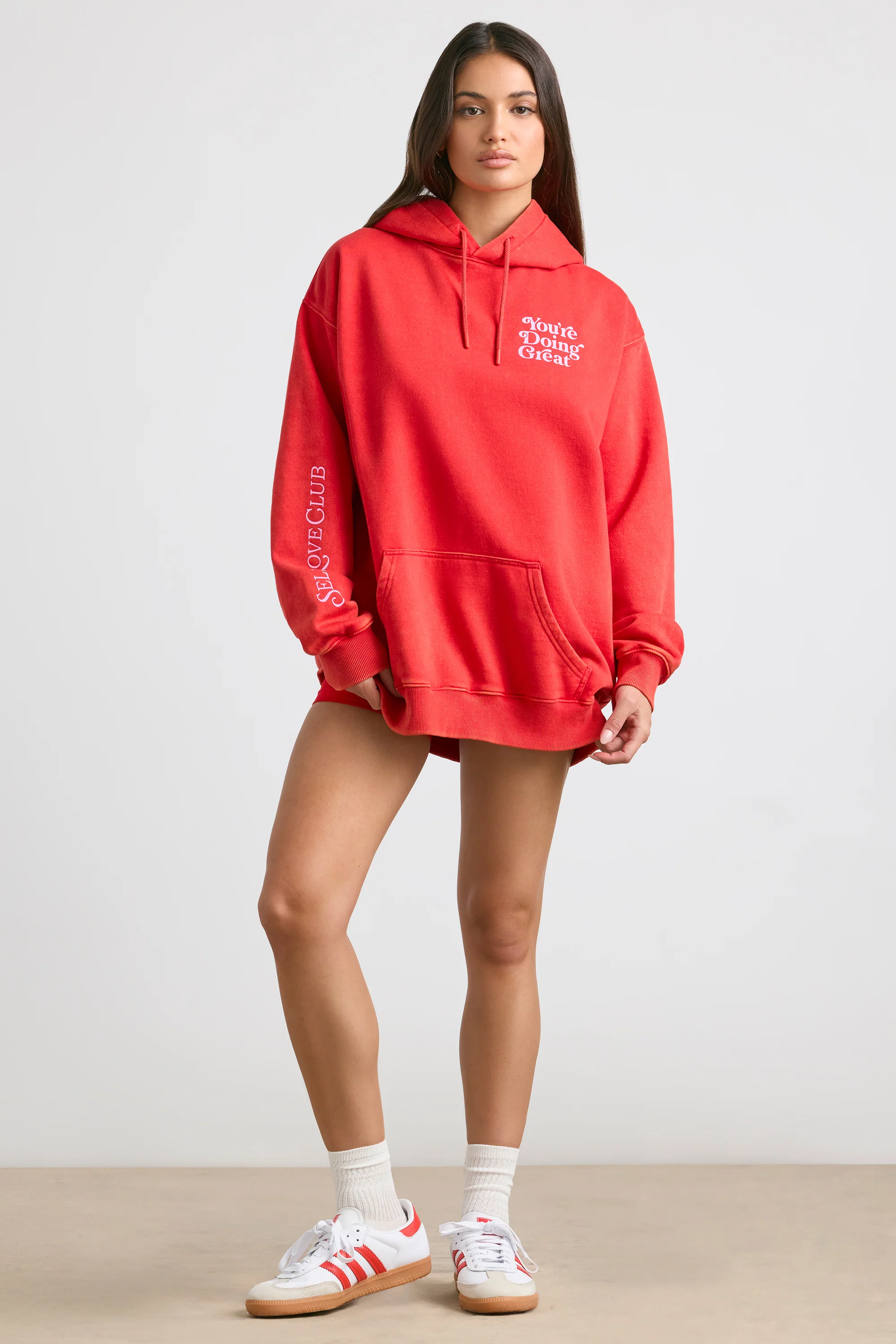 Soft Cotton Jersey Oversized Hoodie in Red - Image 9
