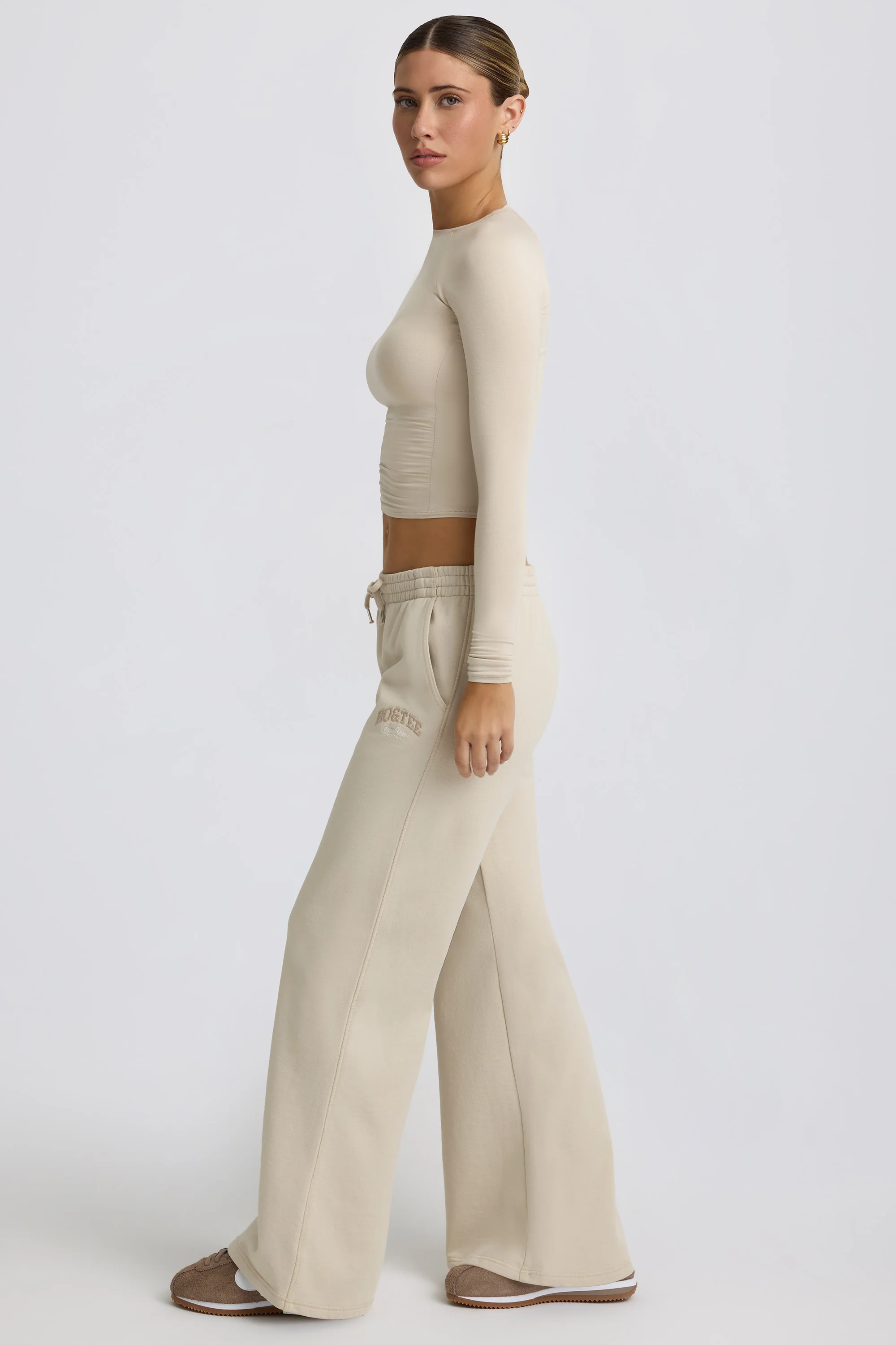 Low-Rise Wide-Leg Joggers in Bone - Image 3