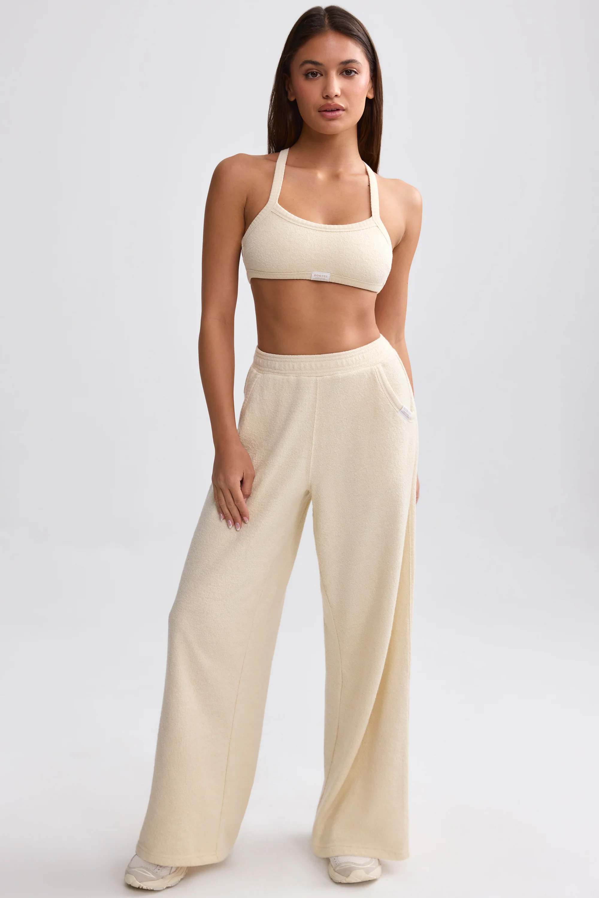 Terry Towelling Wide-Leg Joggers in Cream - Image 3