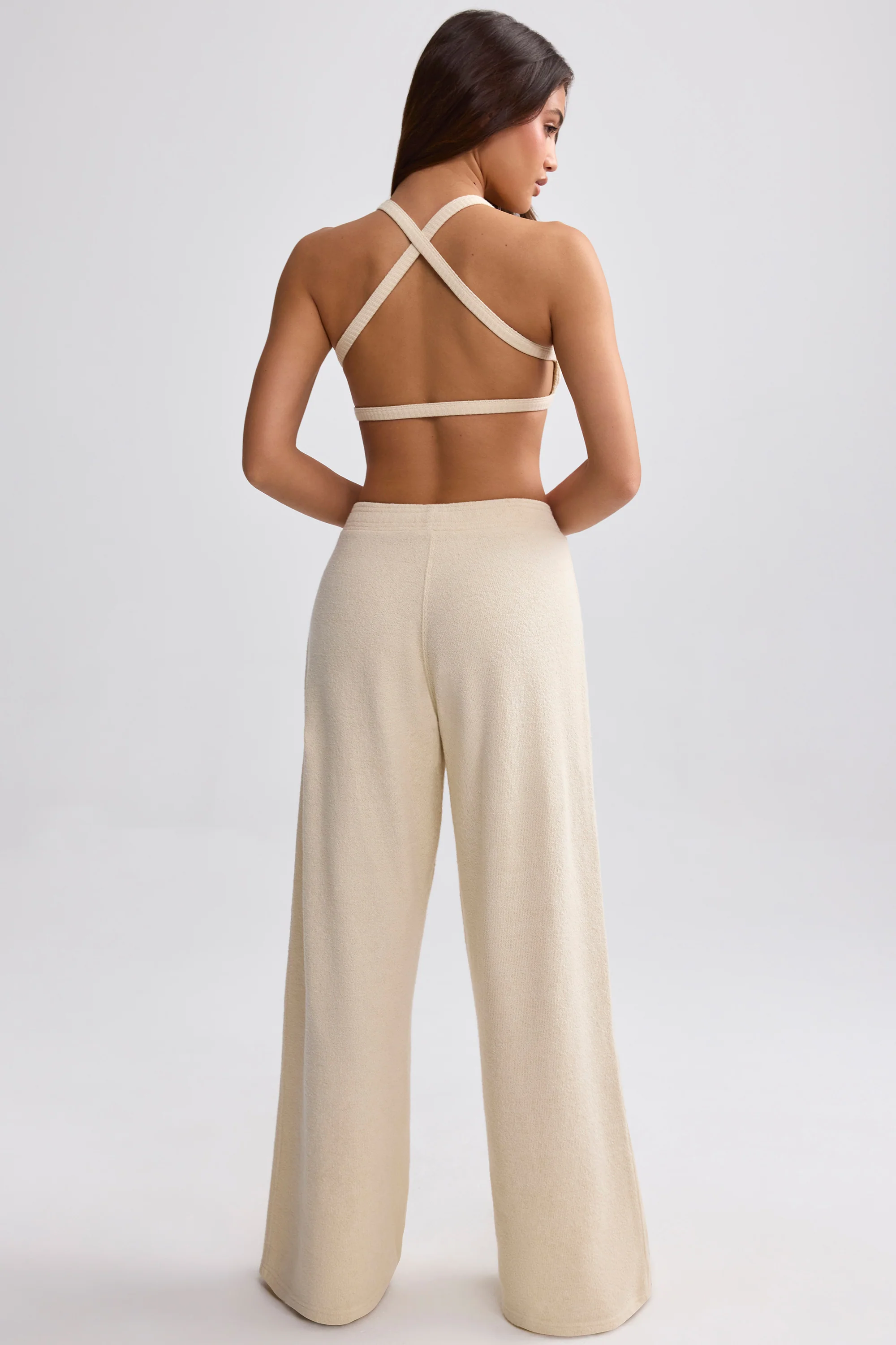 Terry Towelling Wide-Leg Joggers in Cream - Image 5