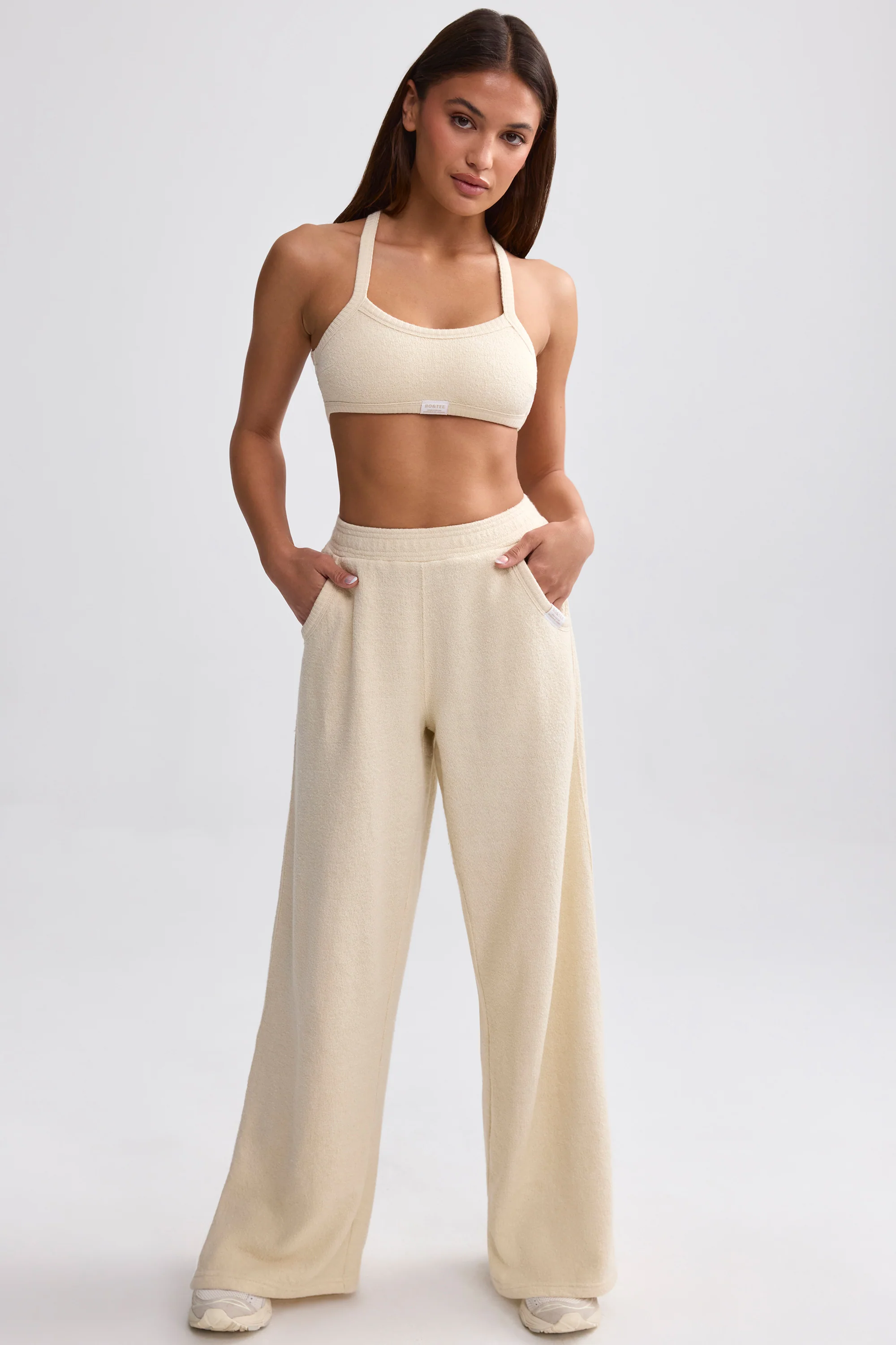 Terry Towelling Wide-Leg Joggers in Cream - Image 6