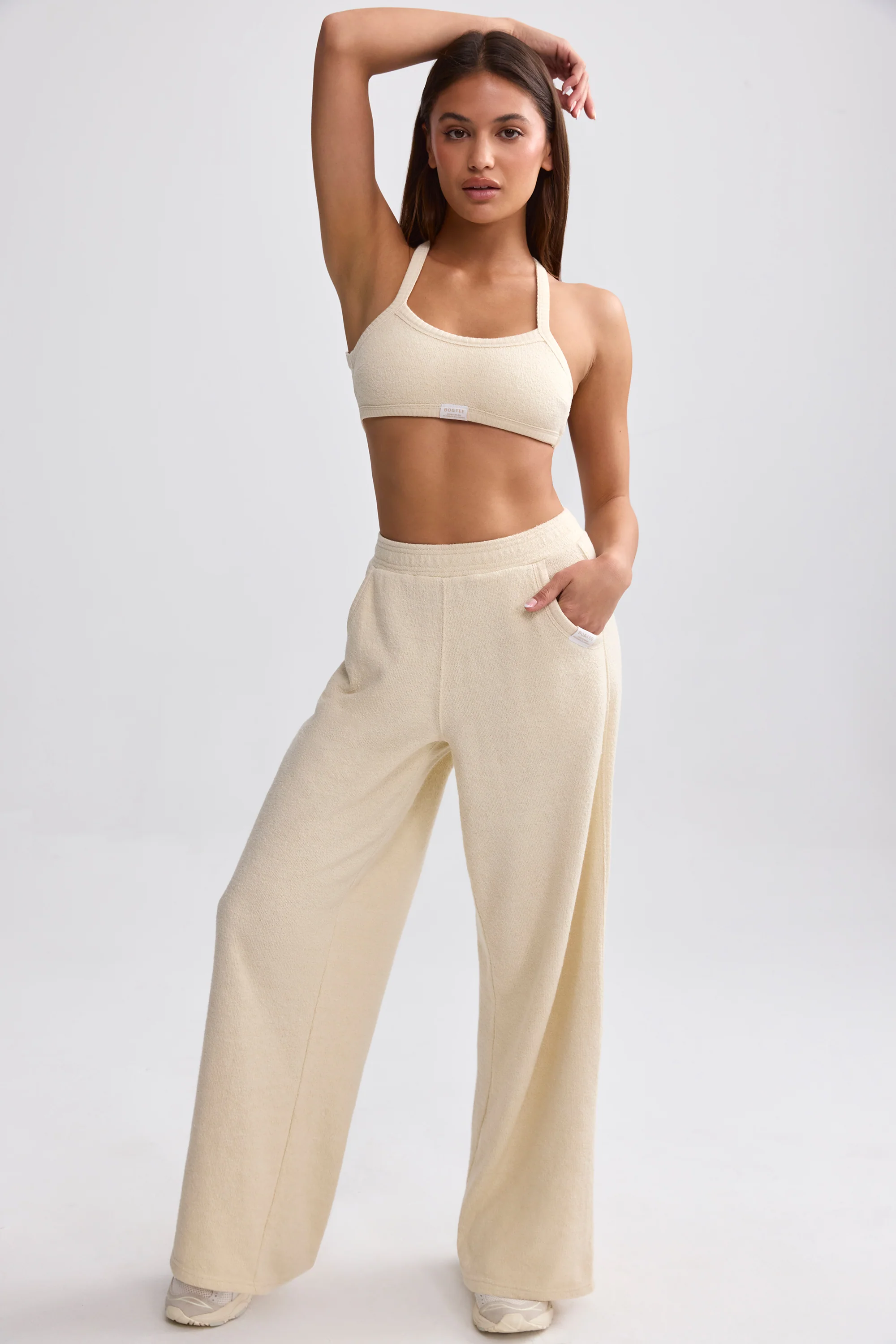 Terry Towelling Wide-Leg Joggers in Cream - Image 7