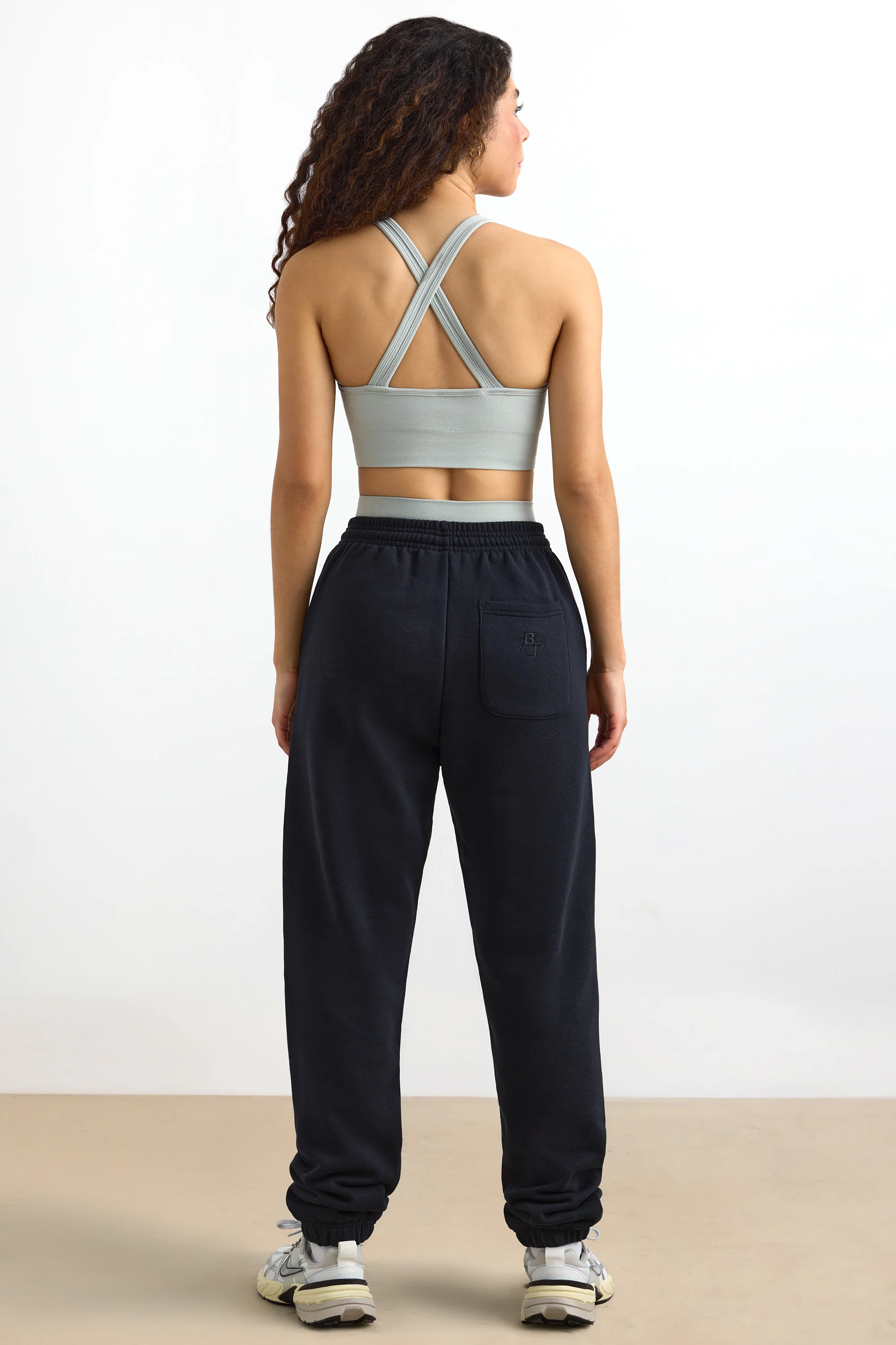 Cotton Fleece Mid-Rise Joggers in Black - Image 3