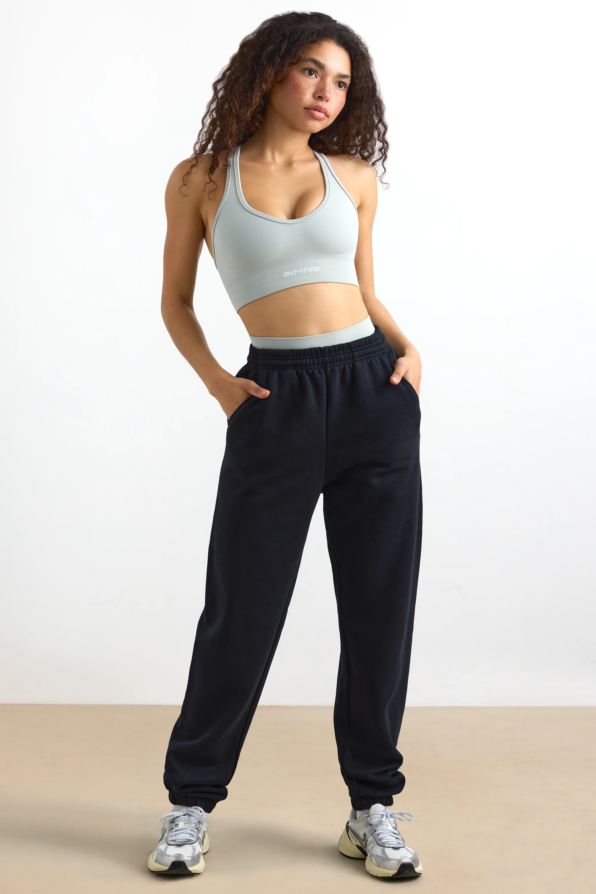 Cotton Fleece Mid-Rise Joggers in Black - Image 7