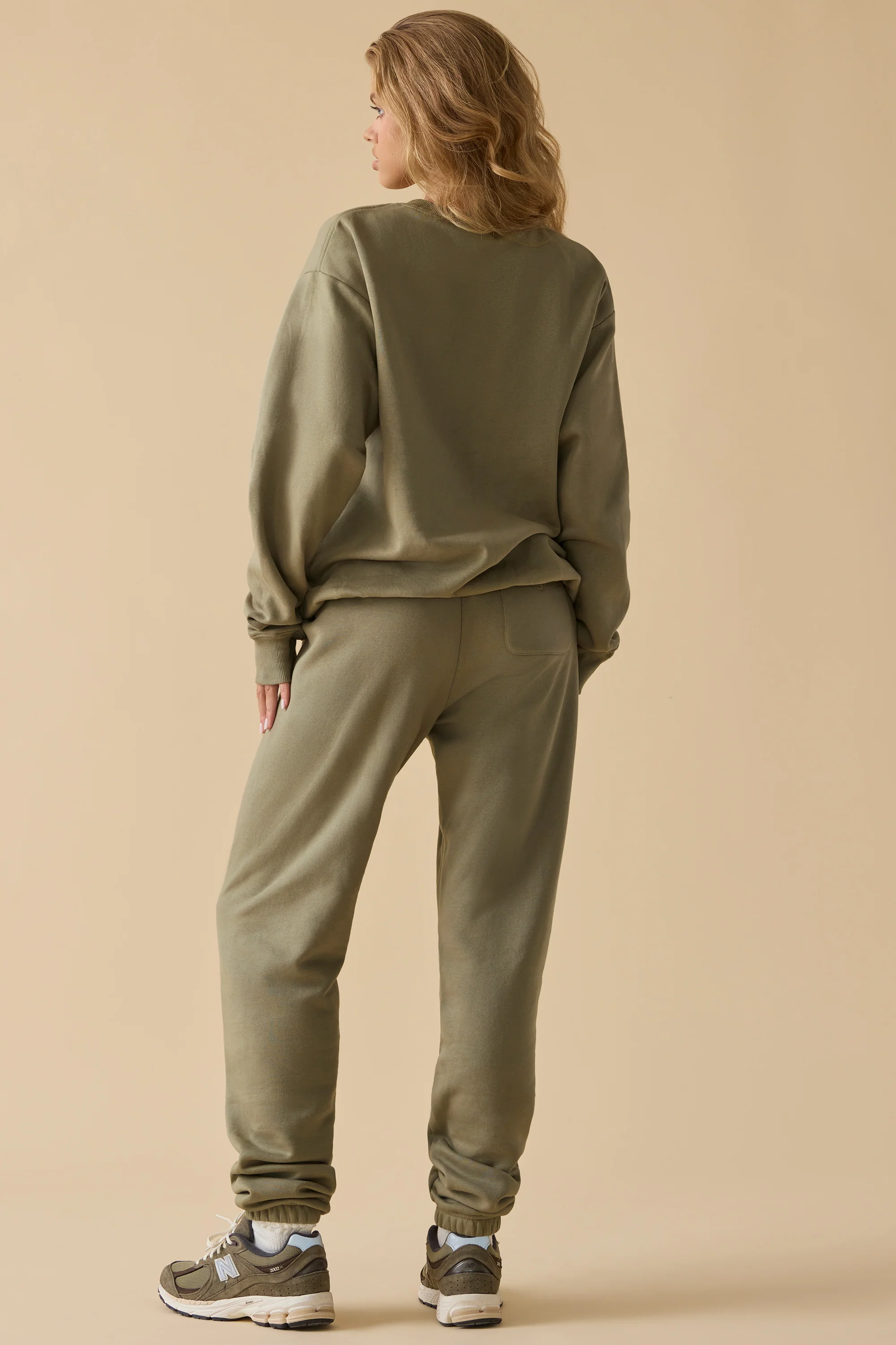 Cotton Fleece Mid-Rise Joggers in Khaki Green - Image 3
