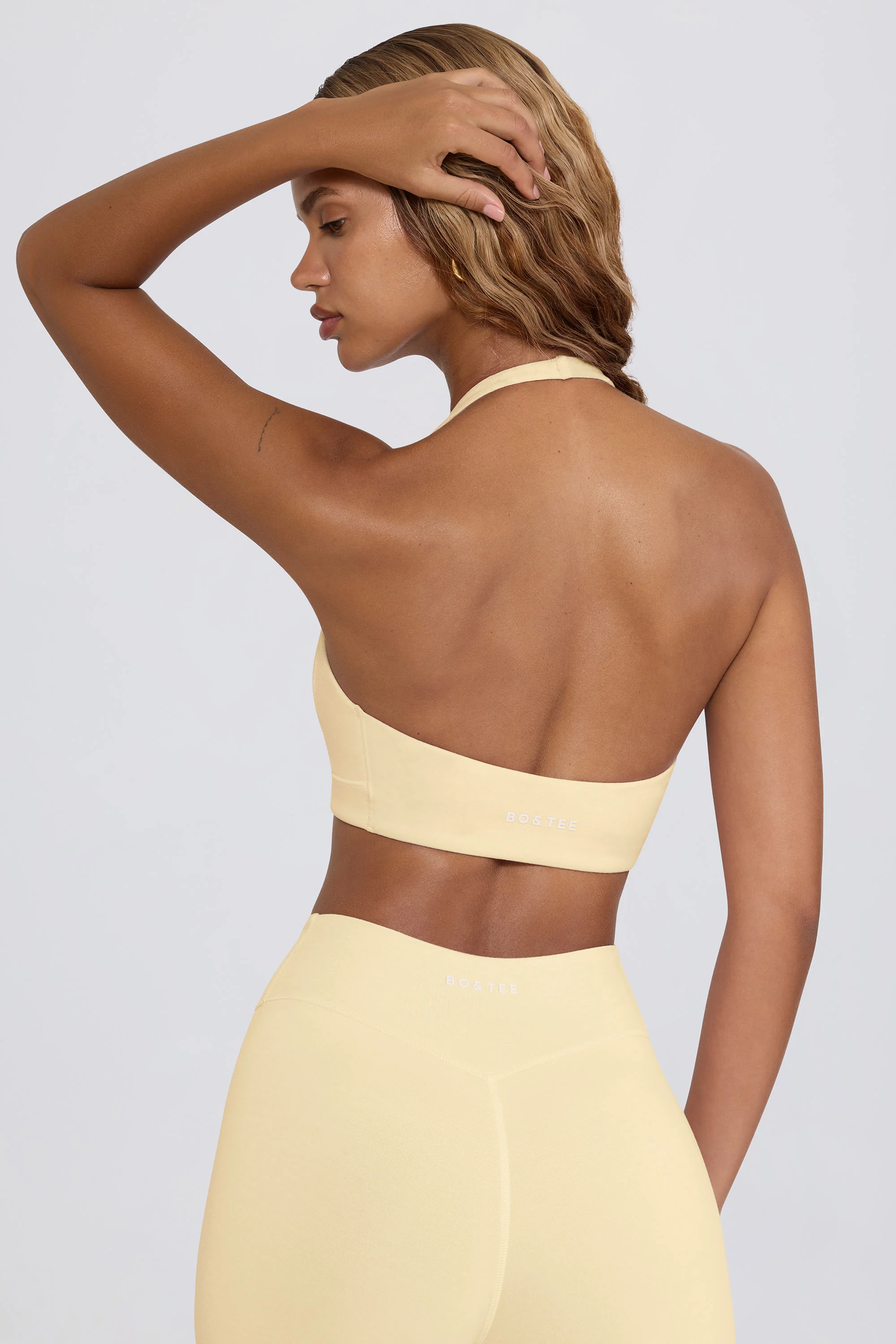 Brushed Jersey V-Neck Sports Bra in Lemon Marl - Image 2