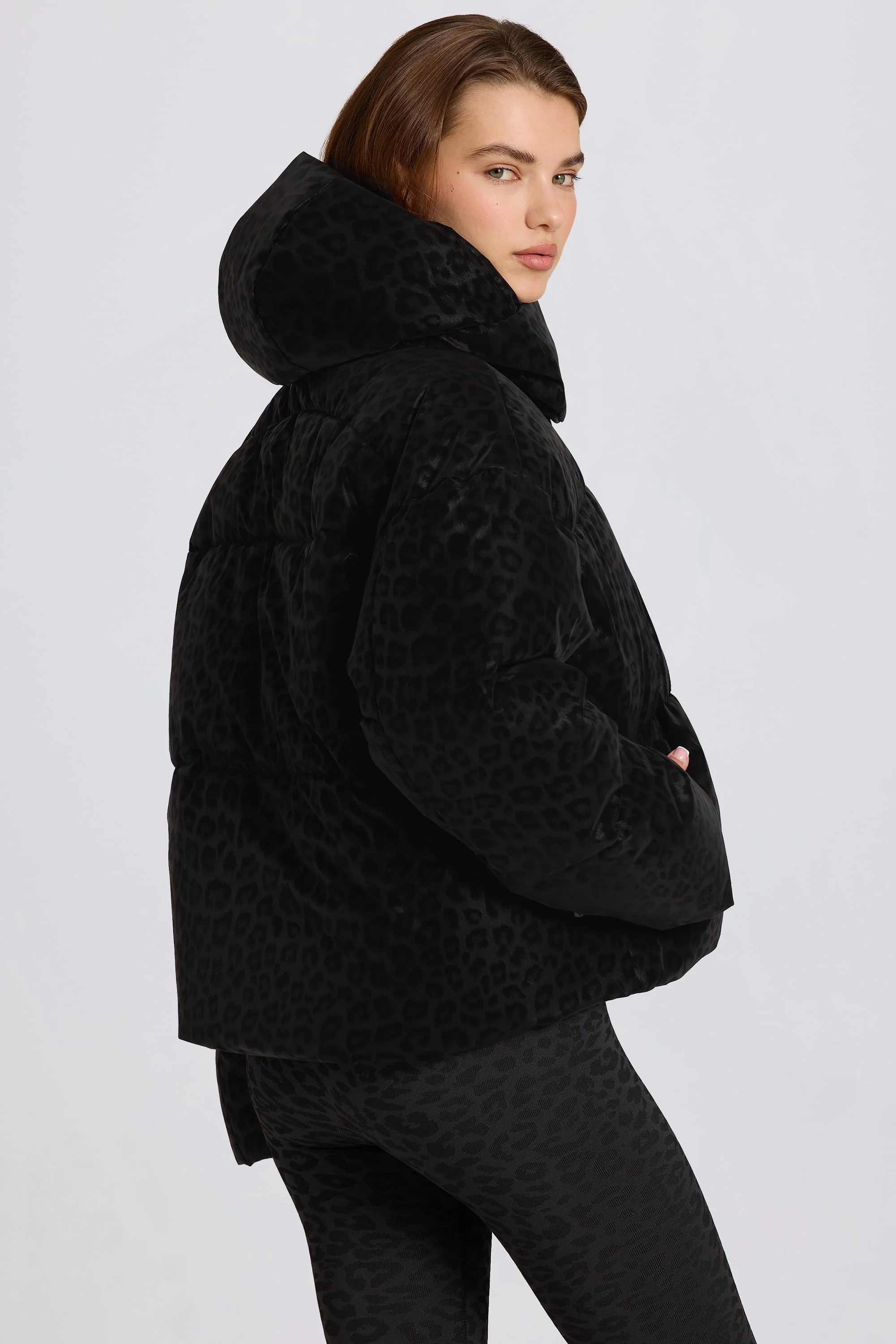 Waterproof Cropped Oversized Ski Jacket in Black Leopard - Image 6